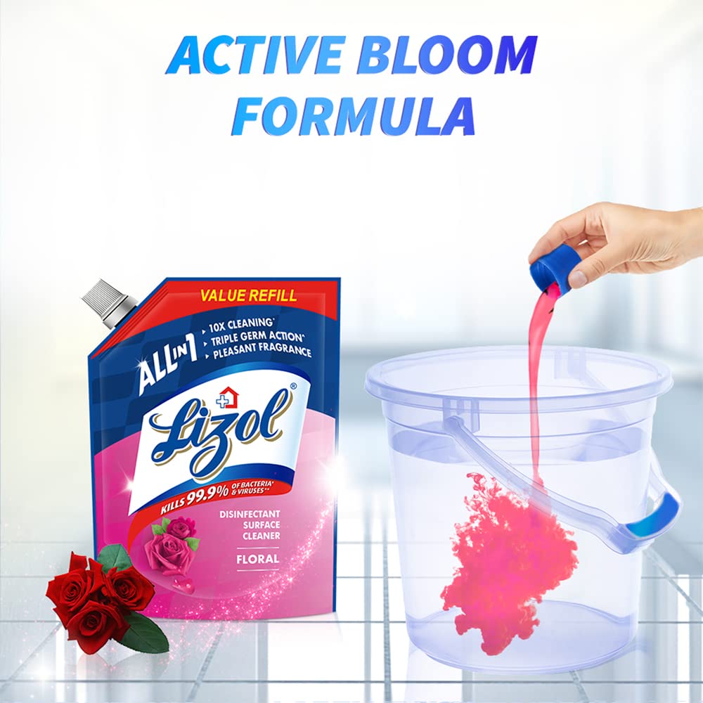 Lizol 1800ml Floral Disinfectant Surface & Floor Cleaner Liquid Refill Pack - Kills 99.9% Germs | All-Purpose Floor Cleaner for Tile, Wood & Marble | Ideal for Homes, Offices & Hospitals | India's #1 Trusted Floor Disinfectant