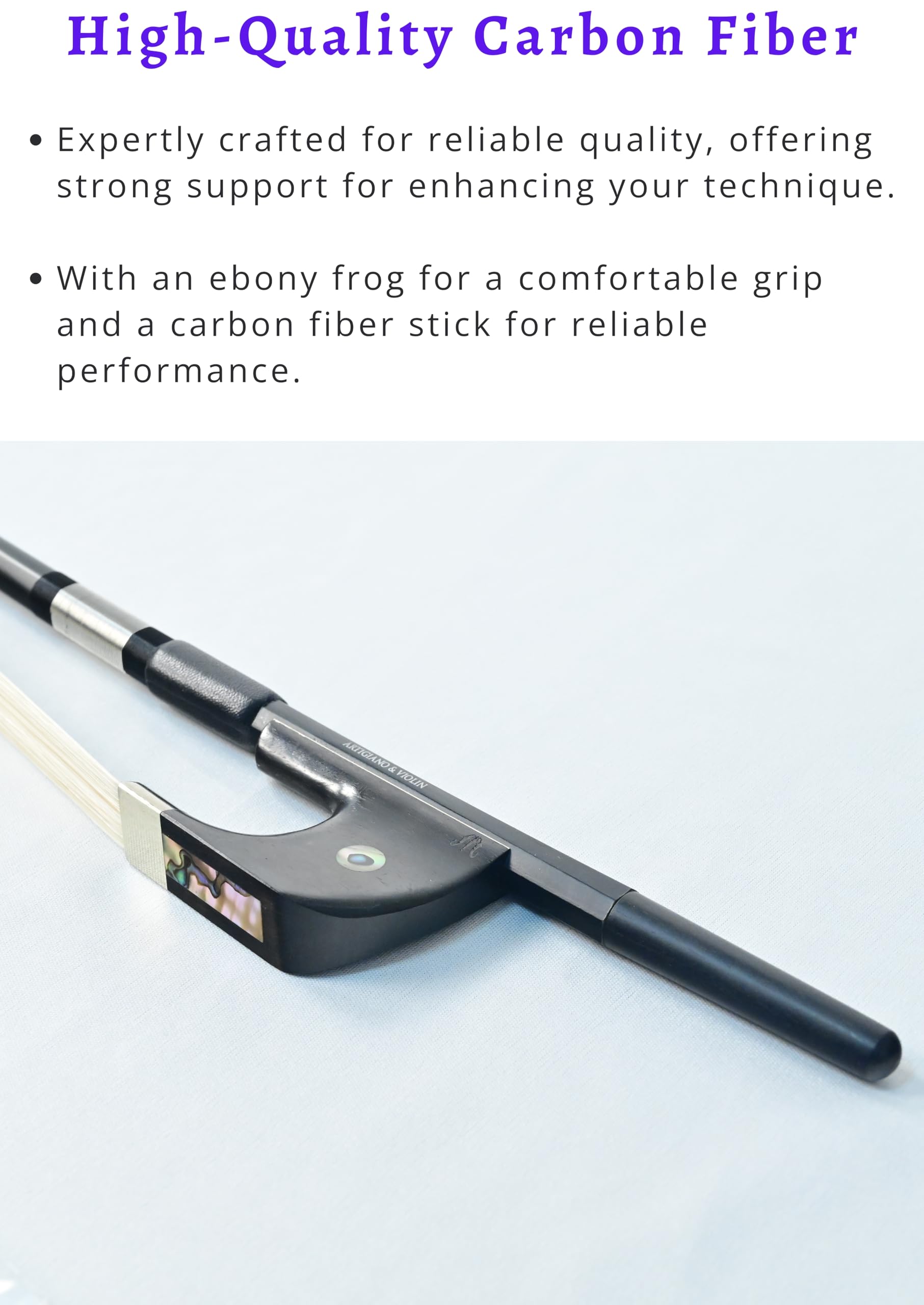 Premium Carbon Fiber Upright Bass Bow with White Horsehair - German Style AW-104W for Professional Musicians & Orchestra Performances