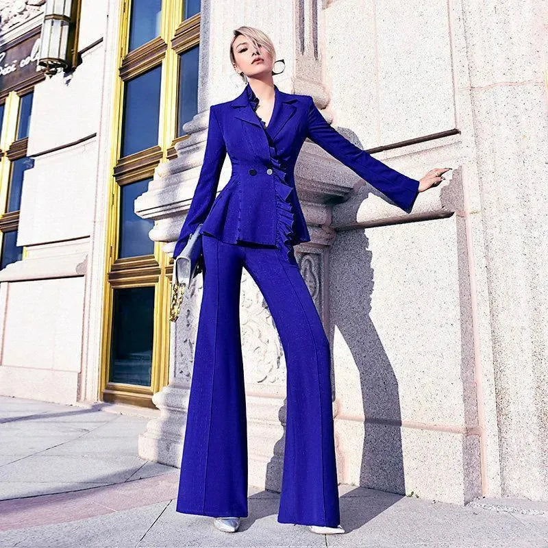 Flared Pants Lotus Leaf Pantsuit - Women's High Waist Wide Leg Jumpsuit for Casual & Office Wear | Perfect for Work, Date Night & Summer Outfits