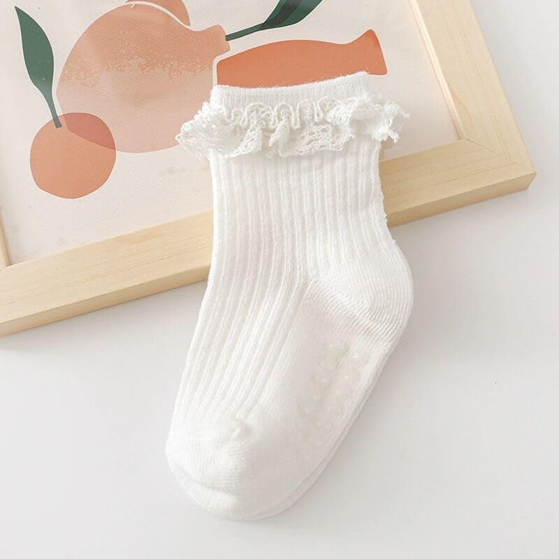 DRESHOW BQUBO Non-Slip Baby Socks for Girls - Cute Ruffled Ankle Grip Socks for Infants & Toddlers | Perfect for Playtime, Crawling & First Steps