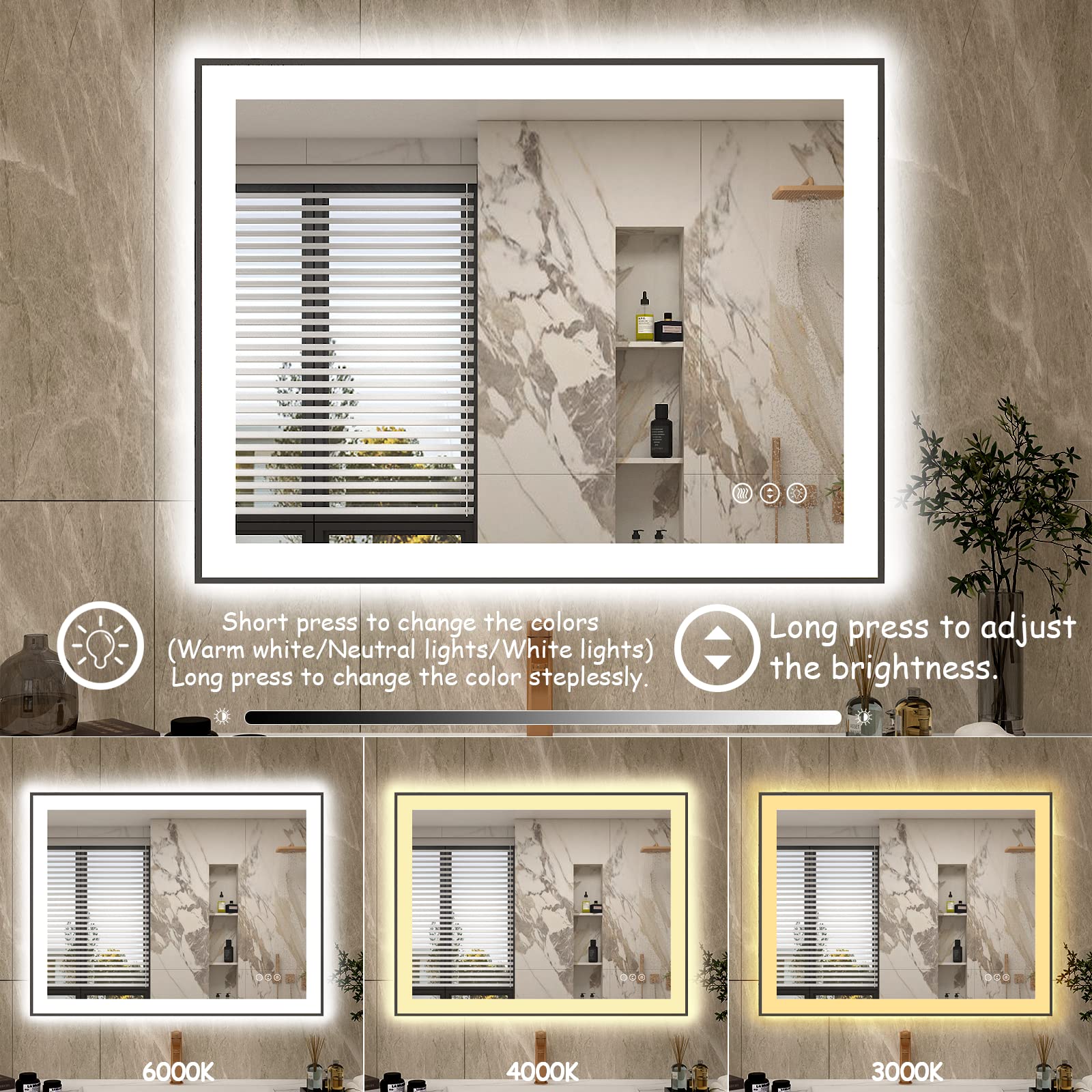 40x32 Inch LED Lighted Bathroom Mirror - Dimmable Framed Vanity Mirror with Backlit & Front Lighting, Anti-Fog Technology (Horizontal/Vertical Mounting) - Perfect for Makeup, Shaving & Home Decor
