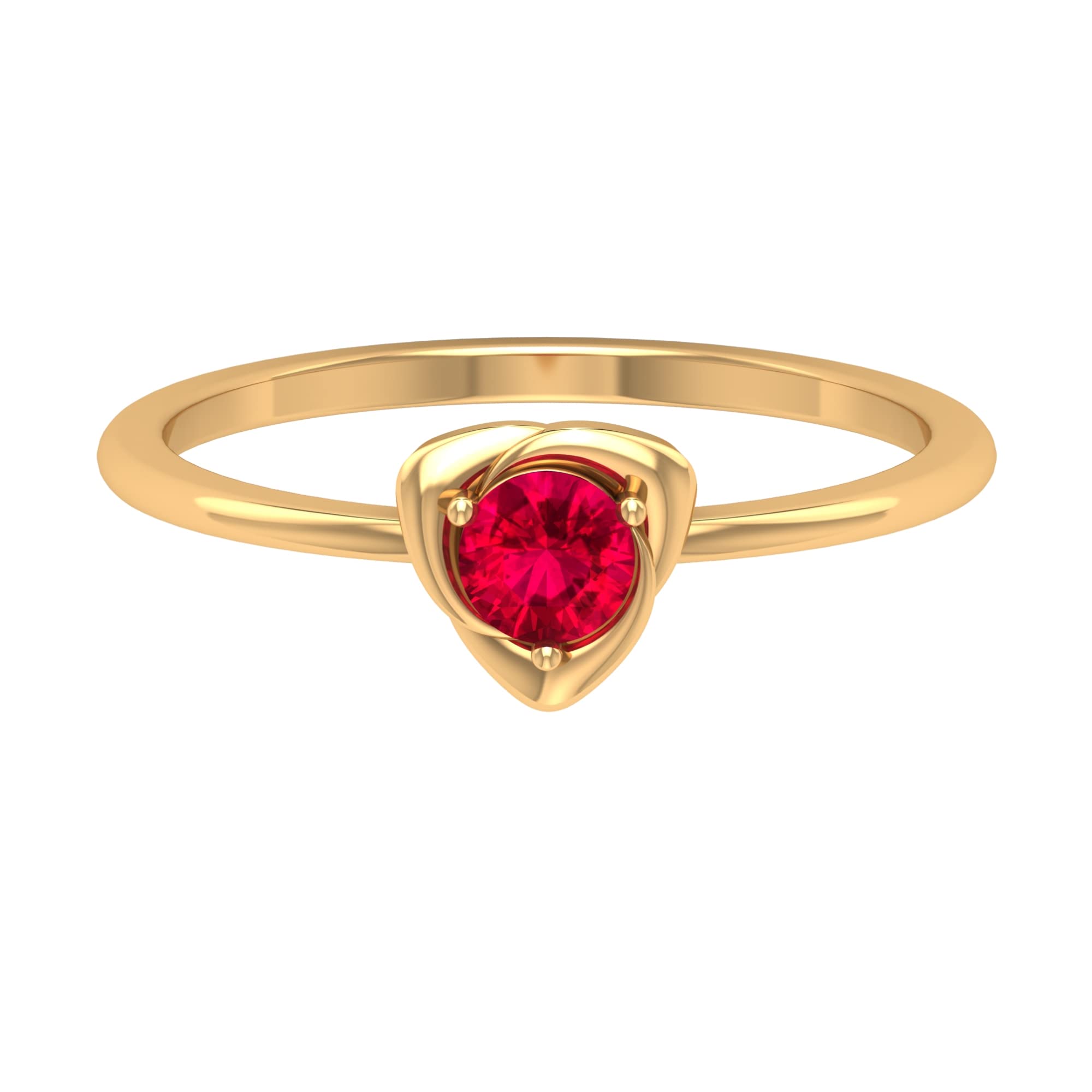 0.25 CT Ruby Solitaire Ring for Women - 4MM Round Cut July Birthstone Ring in 14K Solid Gold - Minimalist Gold Flower Engagement Ring - Perfect for Anniversaries, Proposals & Special Occasions