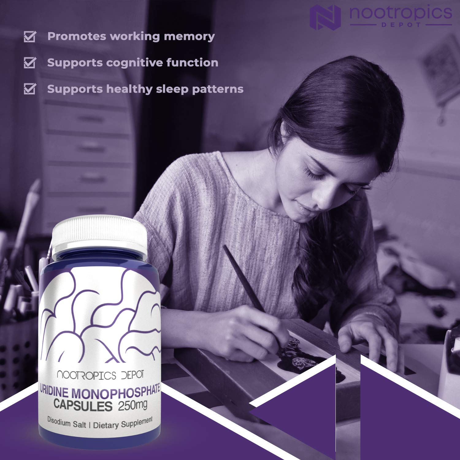 Nootropics Depot Uridine Monophosphate Powder (60g) - Disodium Salt for Cognitive Support, Memory Enhancement & Mitochondrial Health | Brain Booster Supplement for Focus, Learning & Mental Clarity