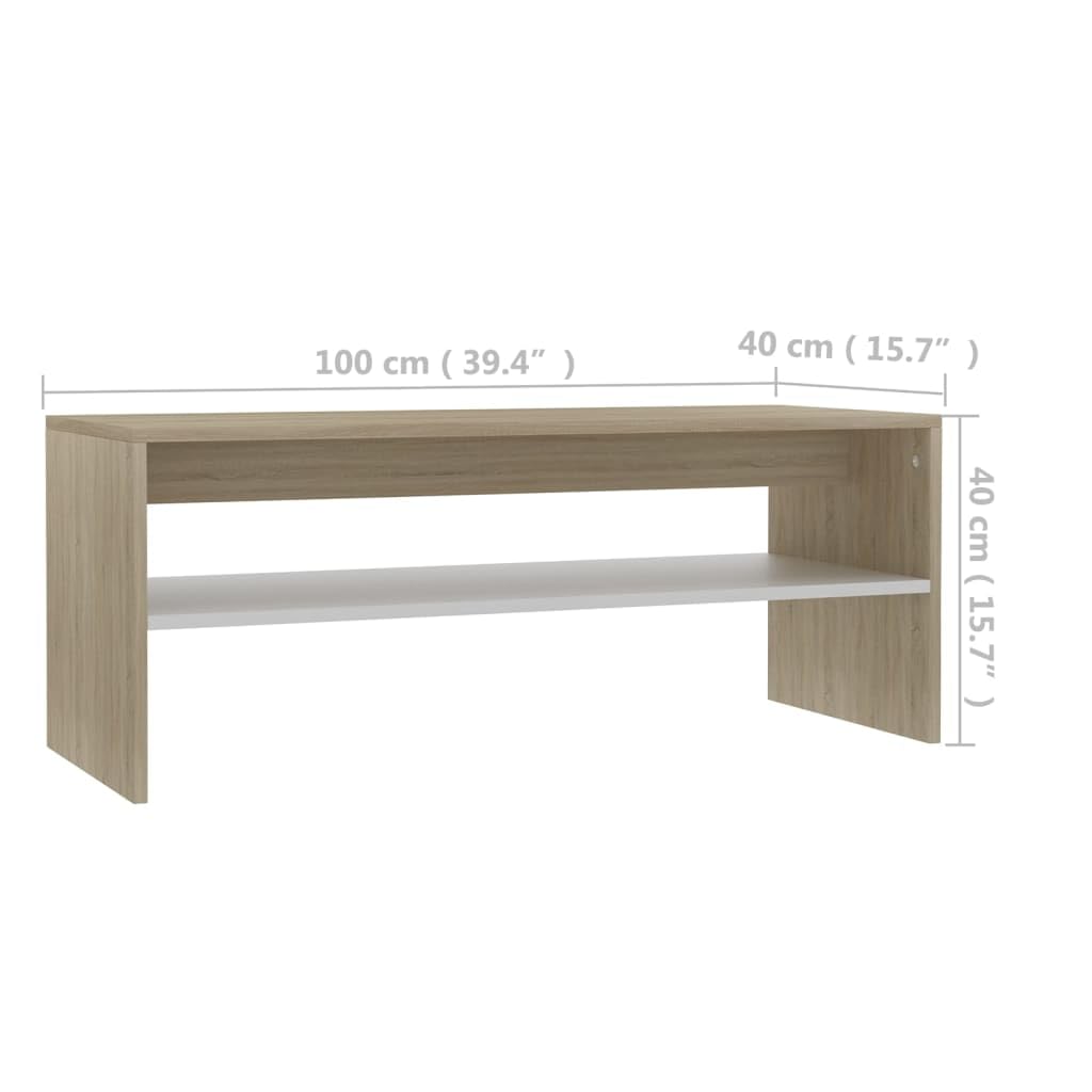 vidaXL Coffee Table with Shelf - Elegant Engineered Wood Living Room Centerpiece in White & Sonoma Oak - Durable & Multifunctional for Home Decor, Entertaining & Storage | Perfect for Small Spaces, Apartments & Modern Interiors