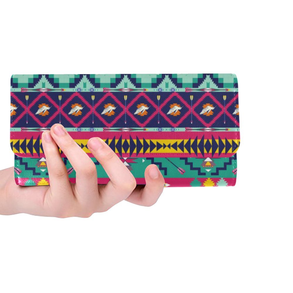Aztec Tribal Pattern Women's Trifold Wallet - Colorful Rose Flowers Print Designer Wallet for Women | Perfect for Everyday Use, Travel & Gift Giving