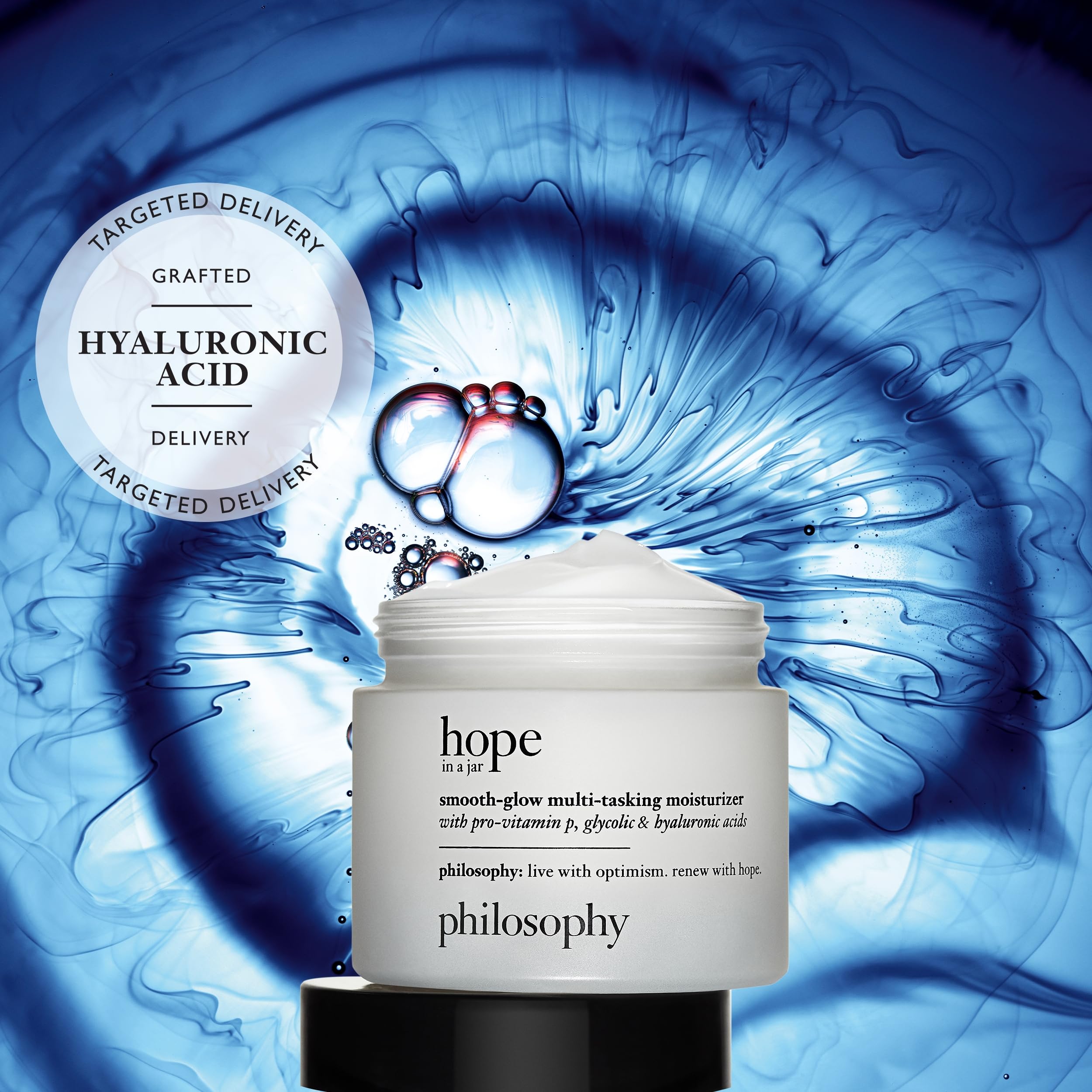 Philosophy Hope in a Jar Smooth-Glow Multi-Tasking Face Moisturizer with Pro-Vitamin P, Glycolic & Hyaluronic Acid - Deep Hydration for Smoother, Radiant Skin - Perfect for Daily Skincare & Nighttime Routine