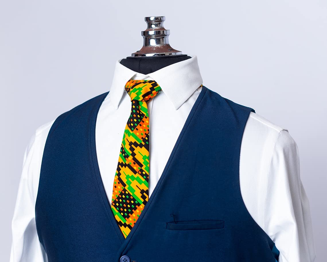 Authentic Kente African Neck Tie, Socks & Pocket Square Set for Men - Traditional Ghanaian Accessories for Weddings, Parties & Cultural Events