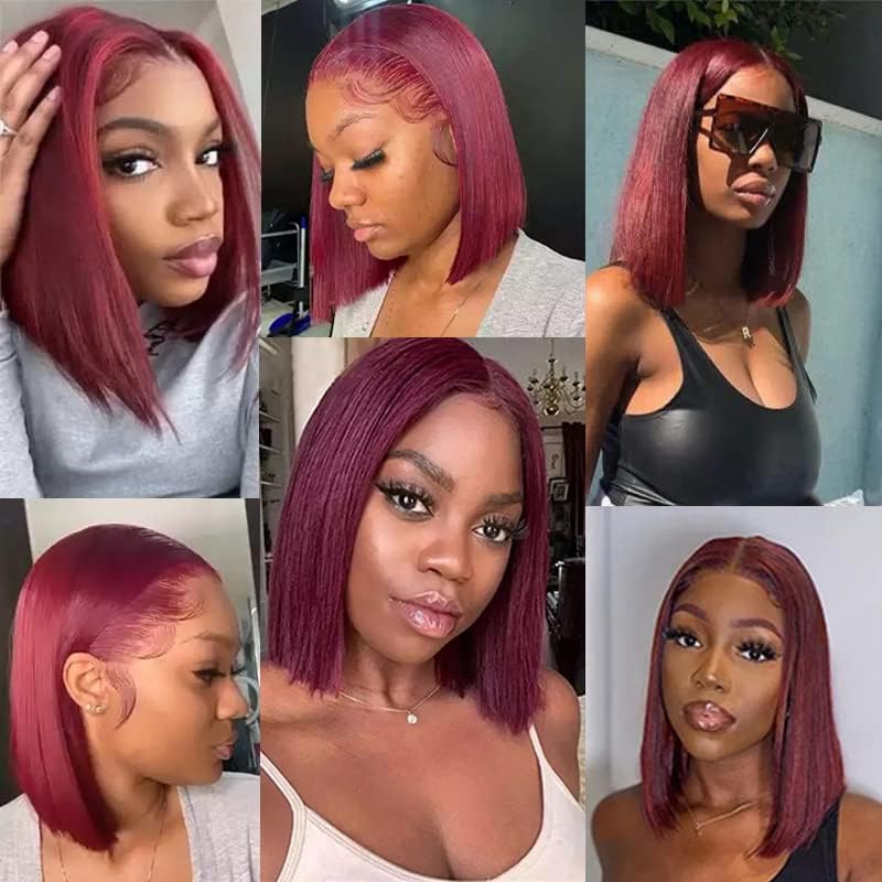 Smartinnov Burgundy Bob Wigs - 10Inch Pre Plucked Human Hair 13x4 Lace Frontal Wig with 180% Density in 99j Wine Red Color | Middle Part Glueless Lace Bob Wigs for Women | Restylable & Natural Look | Perfect for Daily Wear, Cosplay, and Special Occasions