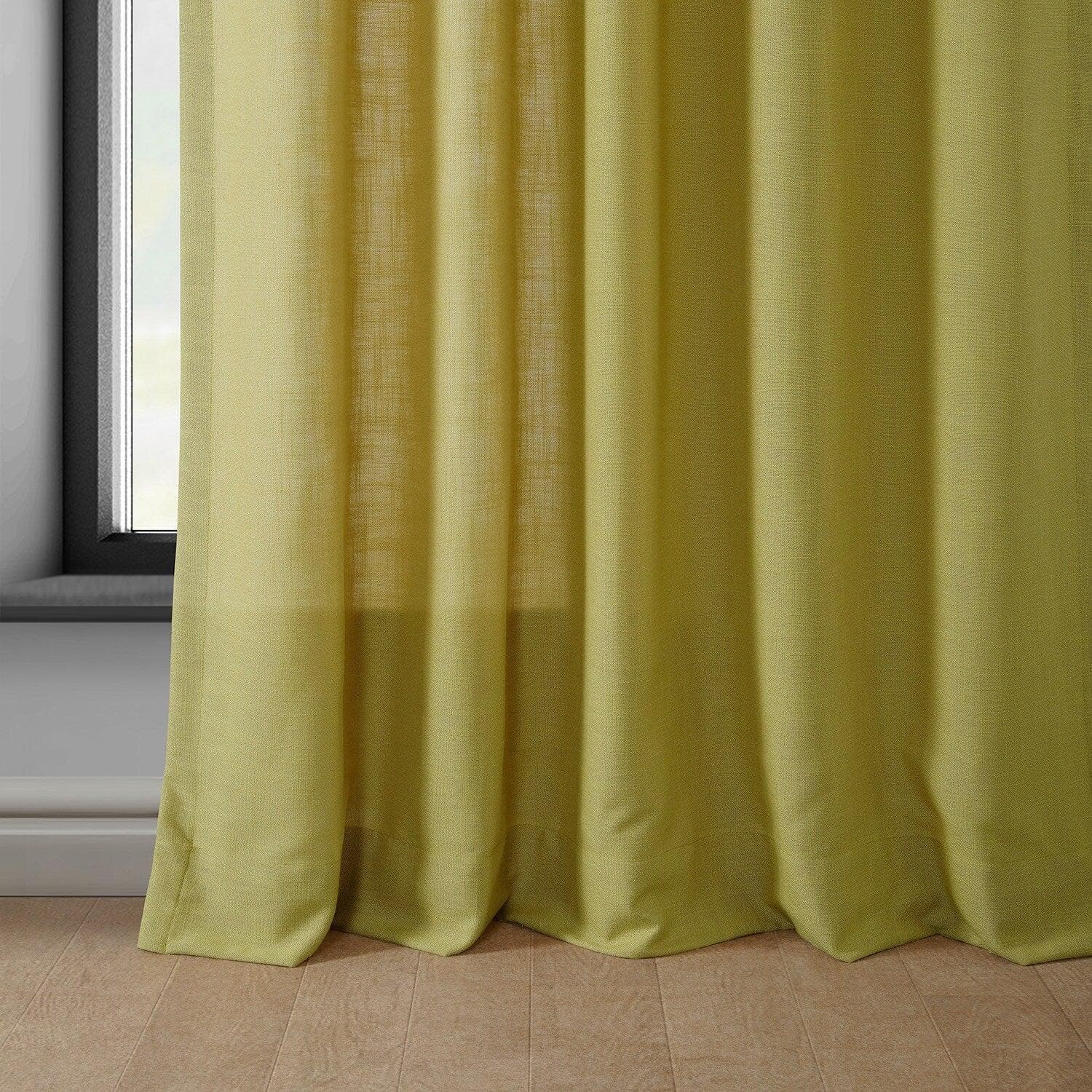 Ochre Classic Faux Linen Curtains - Elegant Window Drapes for Living Room & Bedroom | Light Filtering & Privacy Sheer Panels