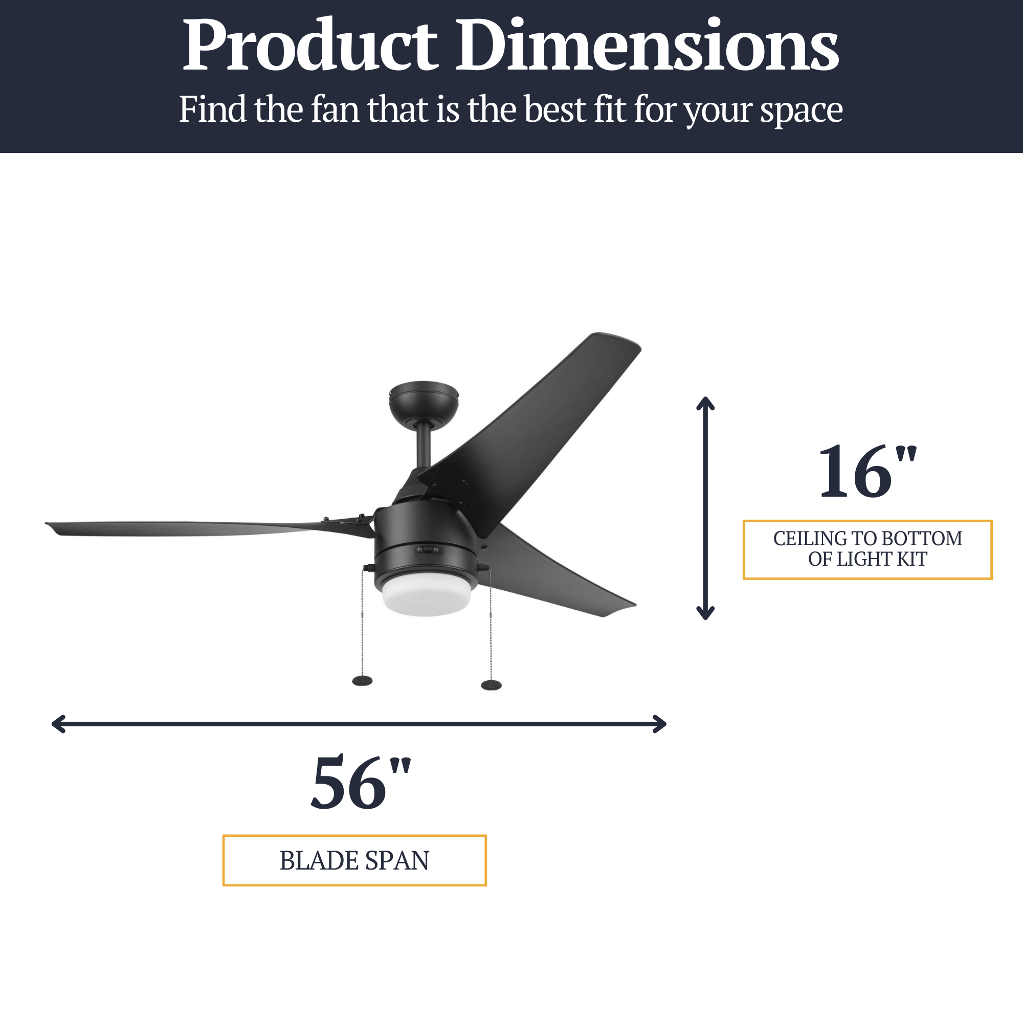 56 Inch Matte Black Ceiling Fan with Pull Chain - Indoor/Outdoor Use for Living Room, Bedroom, Patio & Covered Porch