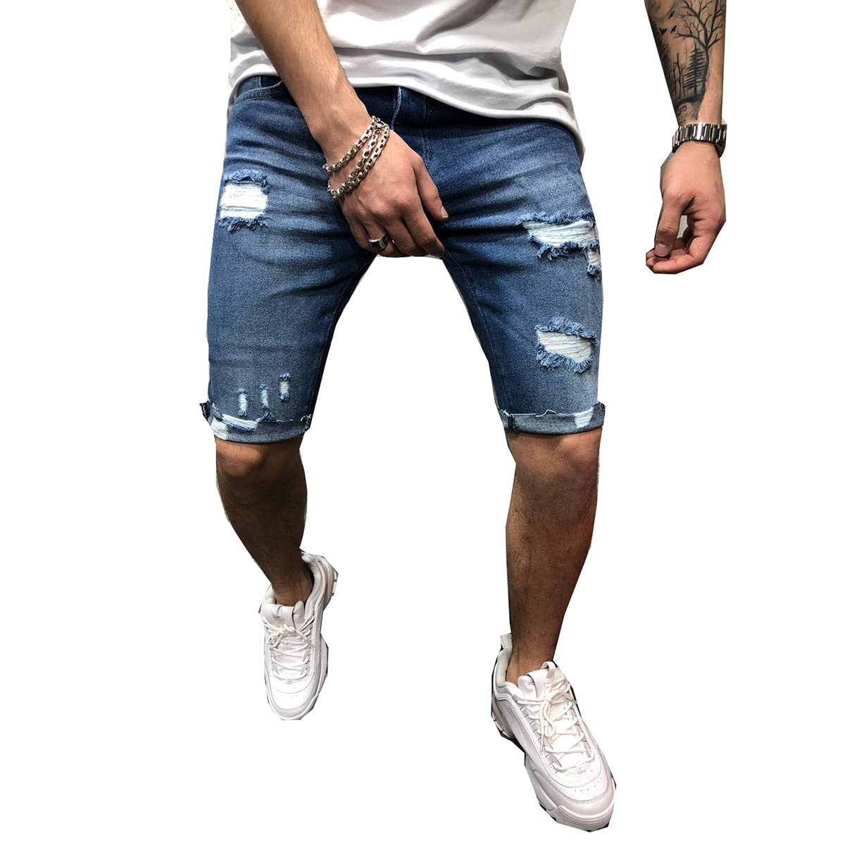Seidarise Men's Ripped Distressed Denim Shorts - Blue Jean Shorts for Casual Wear | Perfect for Summer Outfits, Beach Trips, and Street Style Fashion