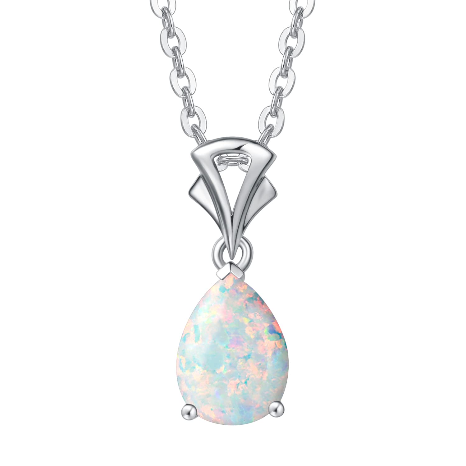 14K Solid White Gold Teardrop Pendant with Birthstone - Elegant Necklace for Women, Girls & Mom | 16