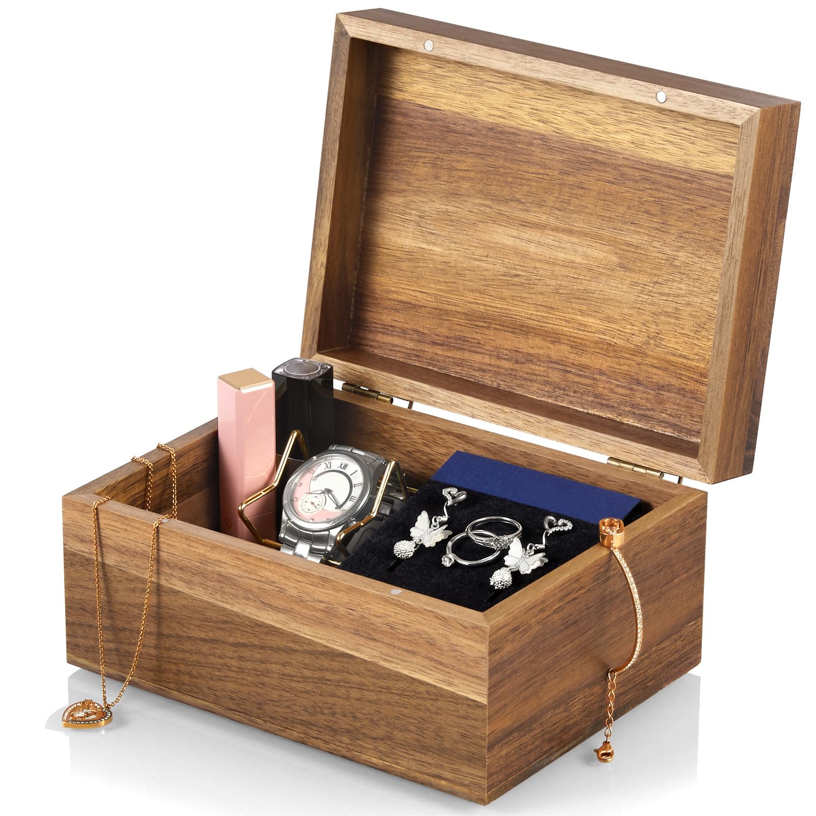 Acacia Wood Keepsake Box - Jewelry & Memory Storage for Bridal Gifts & Cards