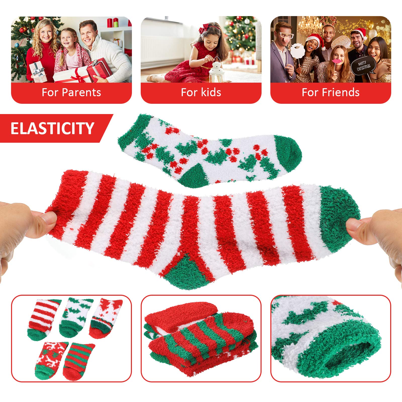 Geyoga 12 Pairs Cozy Fuzzy Socks for Women & Men - Soft Warm Winter Slipper Socks with Holiday Designs - Perfect for Christmas Gifts, Home Relaxation and Cold Weather Comfort