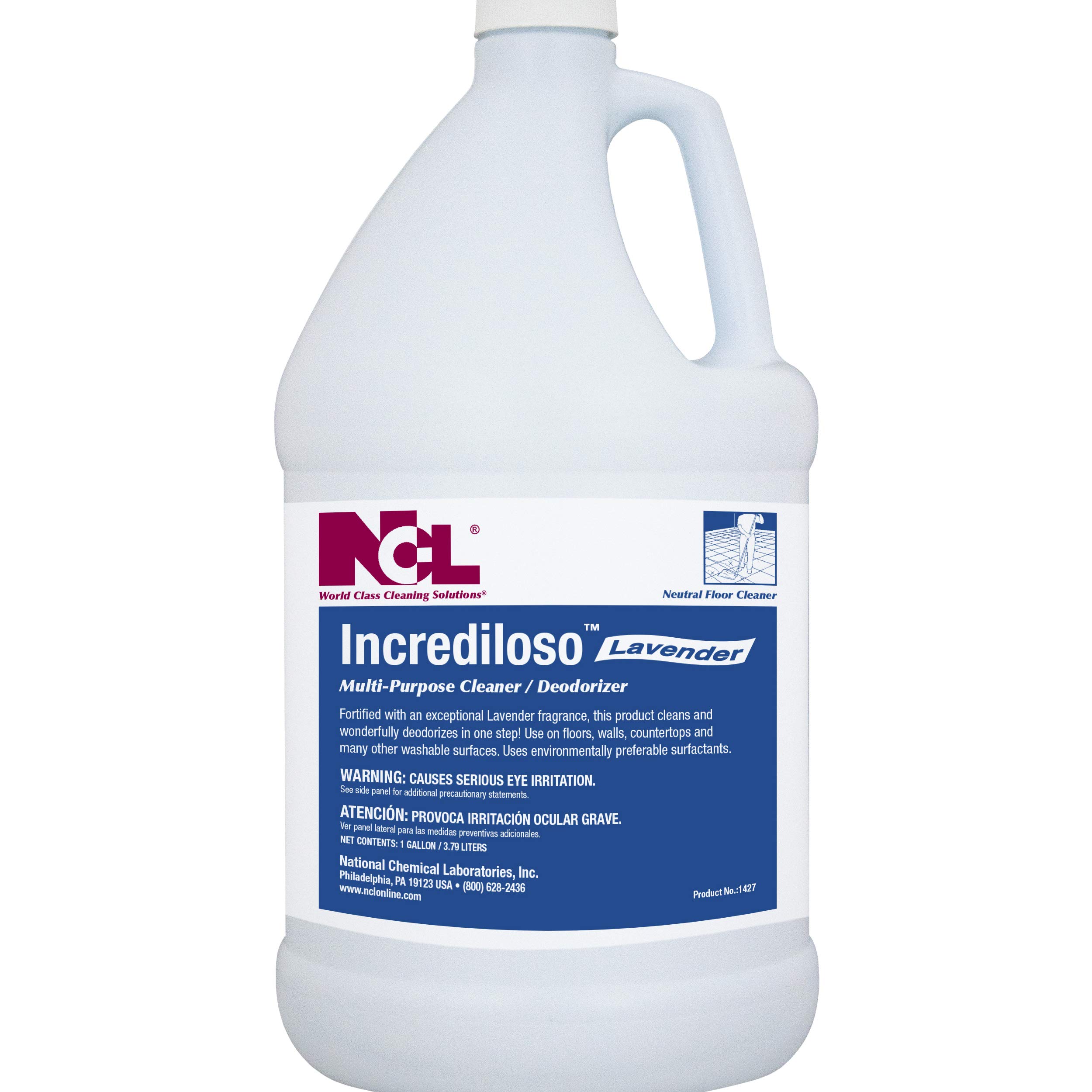 INCREDILOSO Lavender Multi-Purpose Cleaner & Deodorizer - 4 x 1 Gallon Concentrate (Makes 256 Gallons) - NCL1427-29 - All-Natural Cleaning Solution for Home, Kitchen, Bathroom & Commercial Use