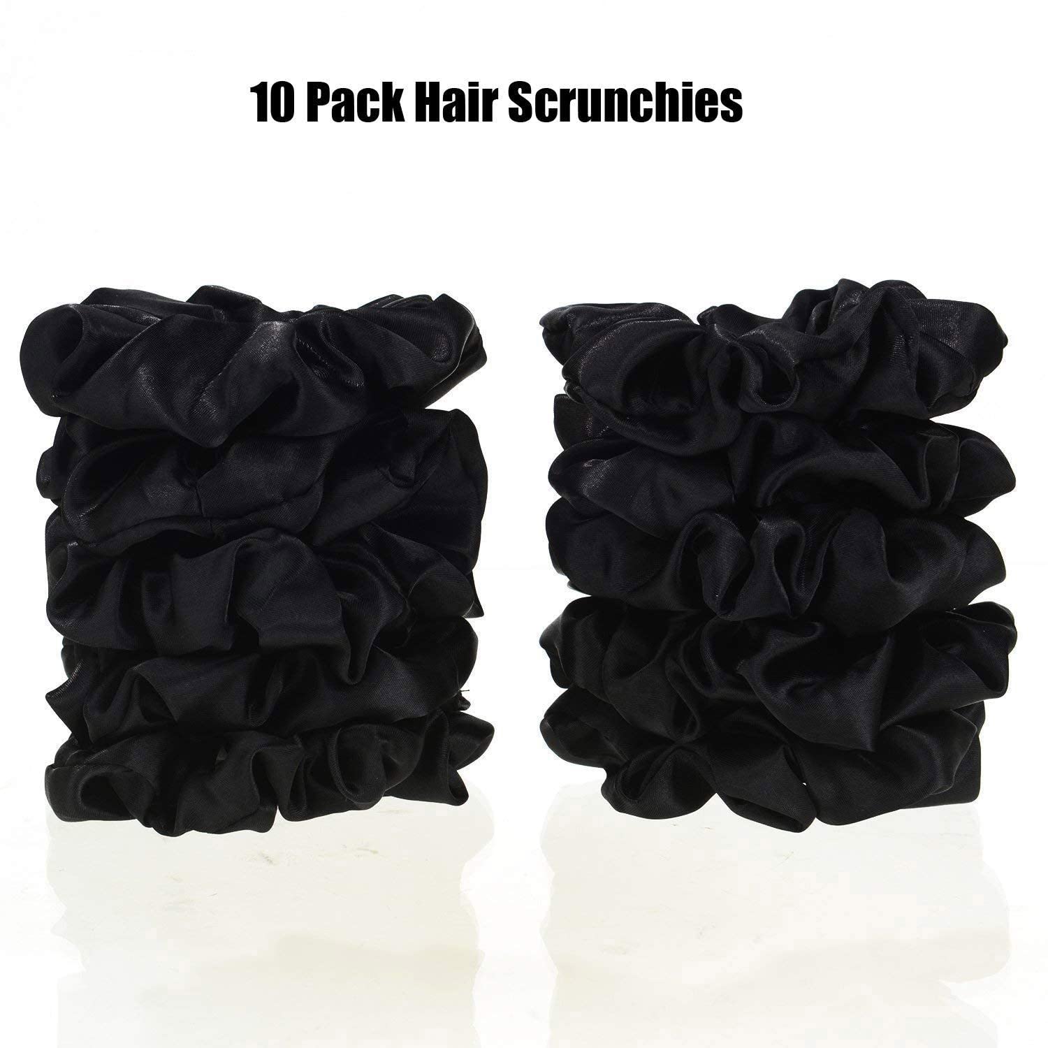 FAMEZA 10 Pack Satin Hair Scrunchies - Soft Elastic Hair Ties for Women, Men & Kids - Black Hair Accessories for Daily Use, Workouts & Special Occasions