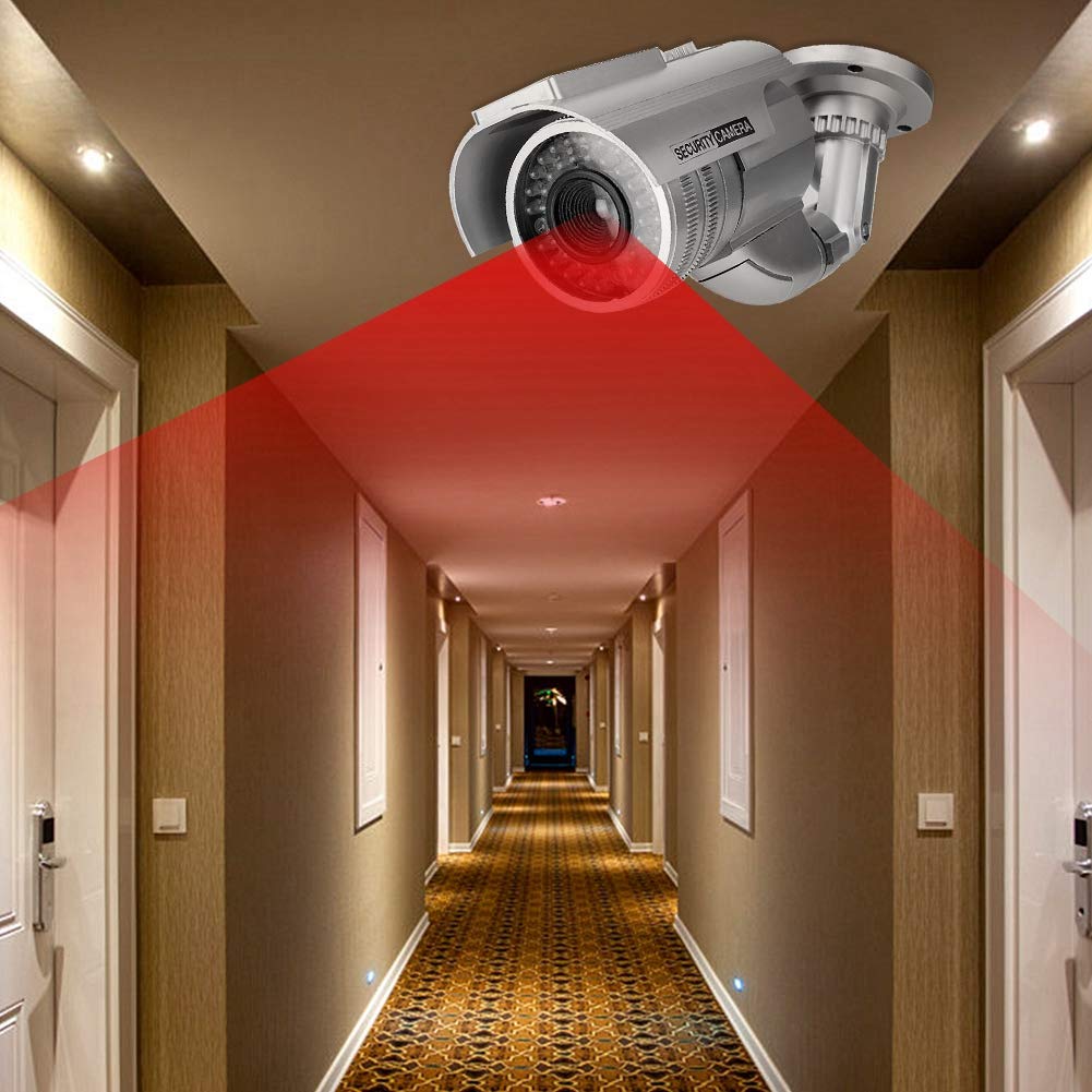 Solar Powered Fake Security Camera with LED Blinking Light - Dummy Bullet Surveillance Camera for Home & Business Outdoor Protection