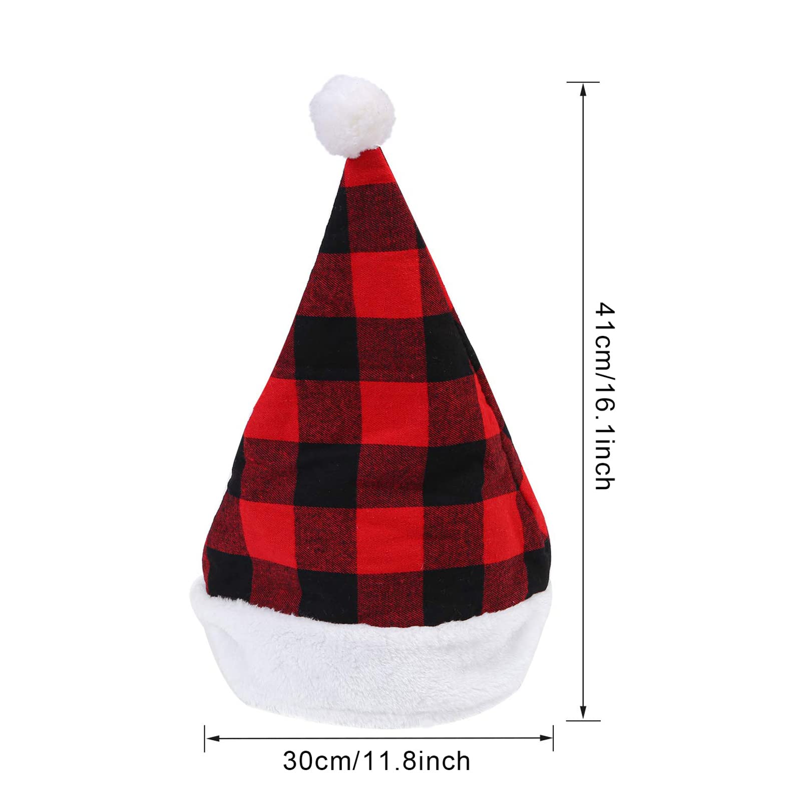 Red and Black Buffalo Plaid Santa Hat with White Cuffs - Soft Christmas Plush Hat for Holiday Parties, Xmas Photos & Festive Family Gatherings