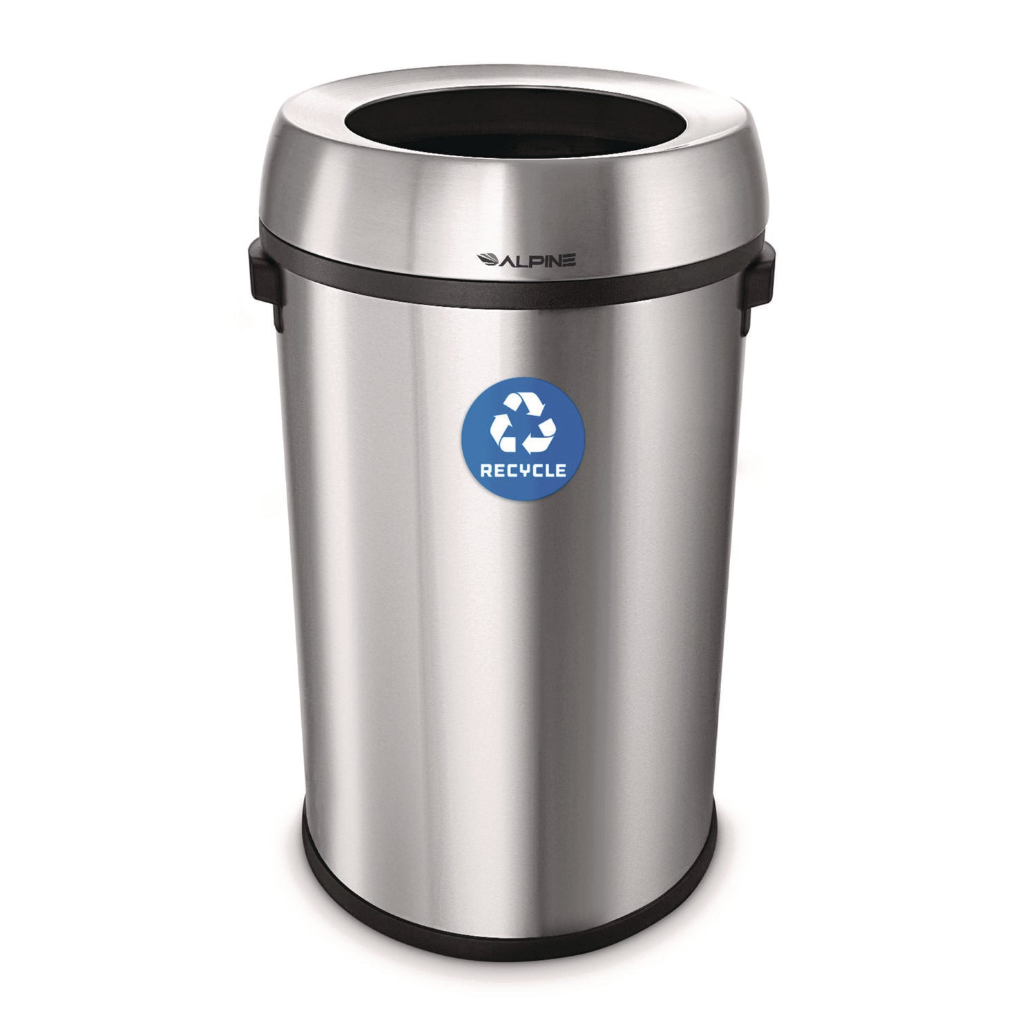 Alpine Industries 17 Gallon Stainless Steel Recycling Bin with Open Top - Durable Metal Trash Can for Home, Office, Kitchen & Outdoor Use