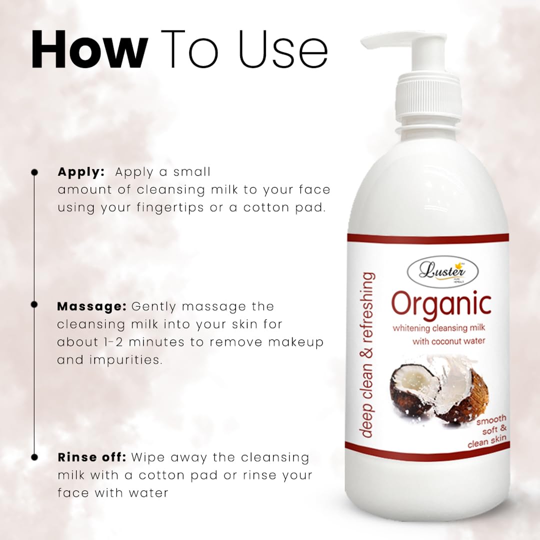 Organic Whitening Coconut Cleansing Milk with Coconut Water - Deep Clean & Refreshing Natural Facial Cleanser for Women - Paraben & Sulfate Free - 500ml | Gentle Daily Skincare for Glowing Complexion