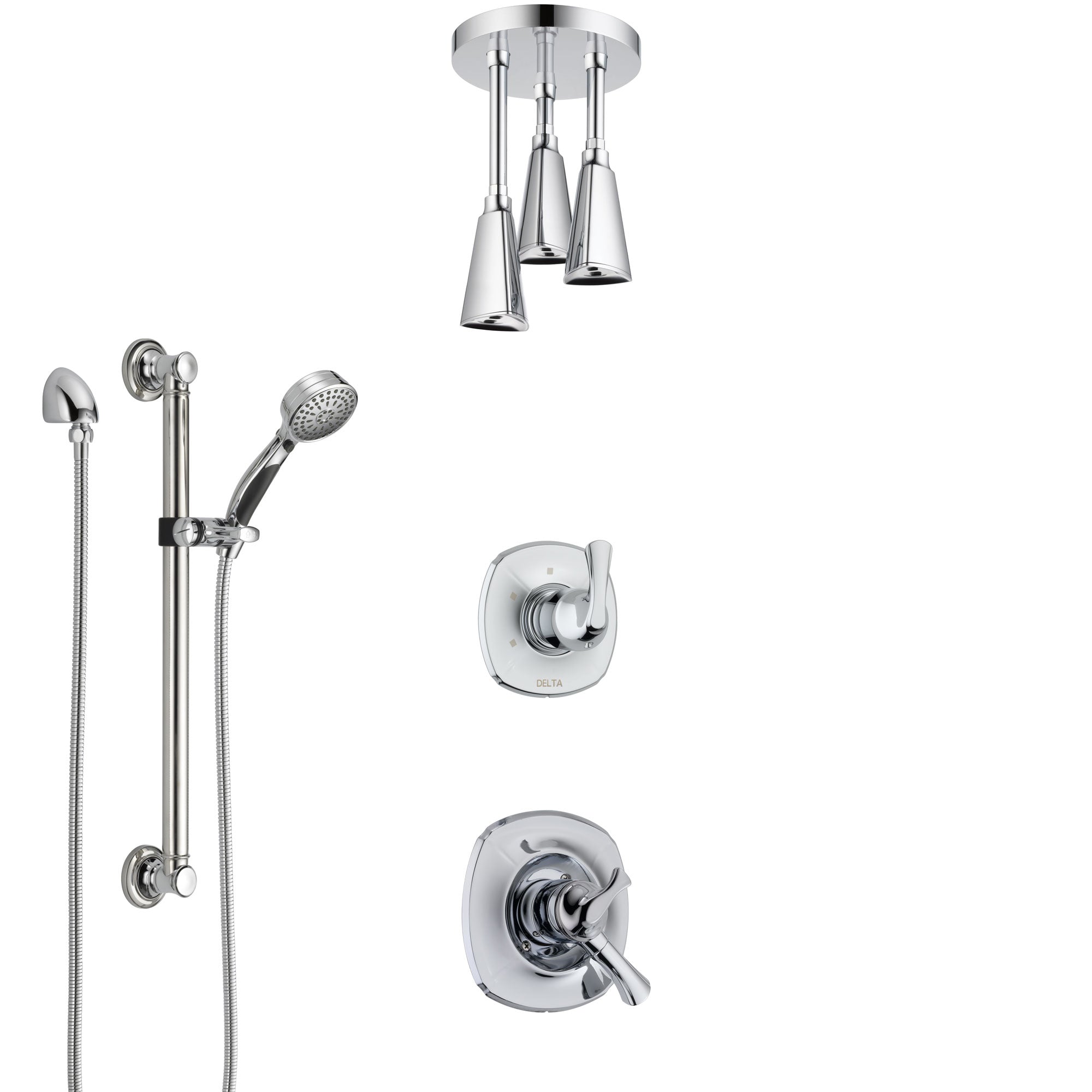 Delta Addison Chrome Finish Shower System - Dual Control Handle, Diverter, Ceiling Mount Showerhead & Hand Shower with Grab Bar (Model SS17926) - Perfect for Modern Bathroom Renovations & Spa-Like Shower Experience
