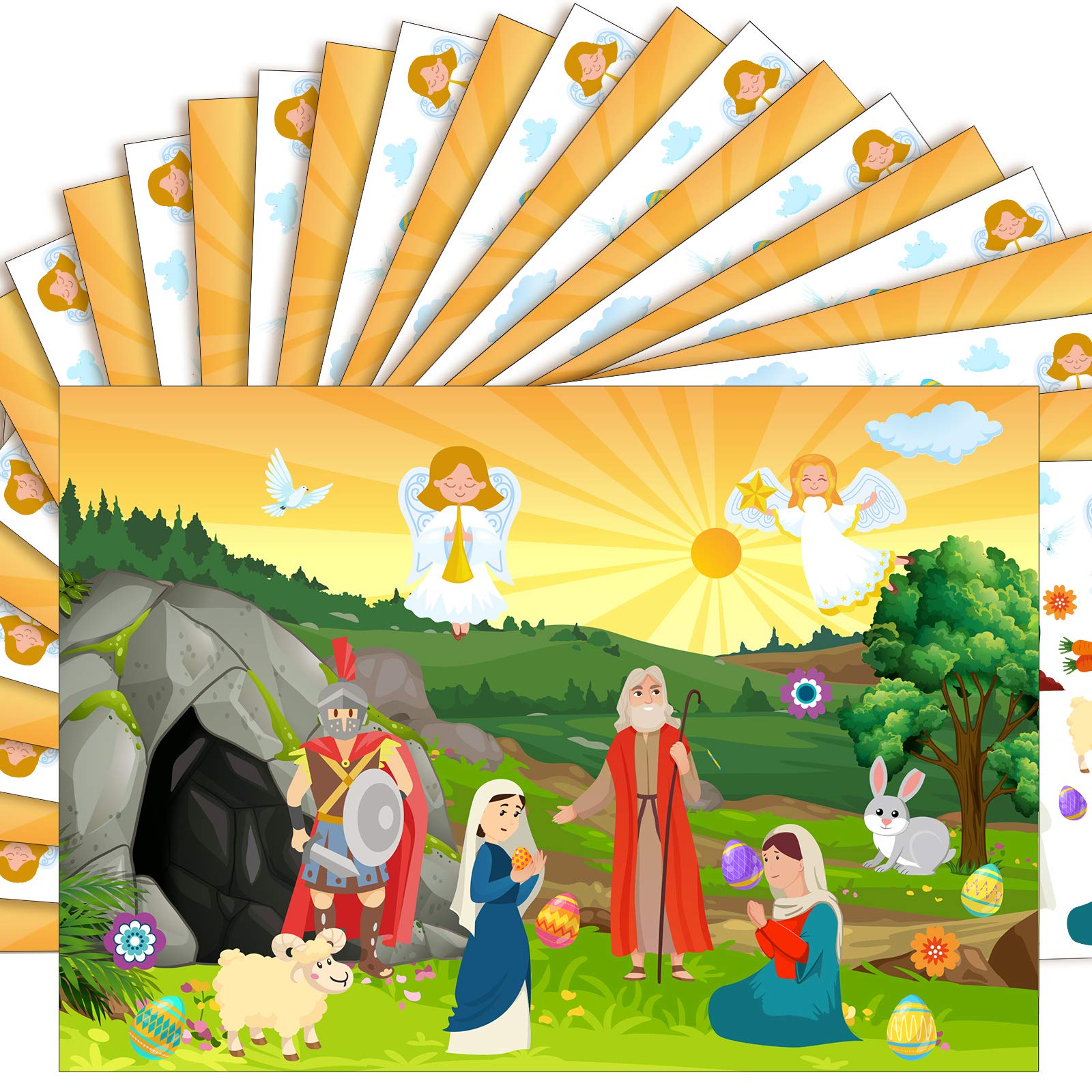 Zonon 30-Piece Easter Sticker Set - Resurrection Scenes with 15 Paper Backgrounds & 15 Sheets - Mix & Match Basket Stuffers for Easter Party, Spring Crafts & Sunday School Activities