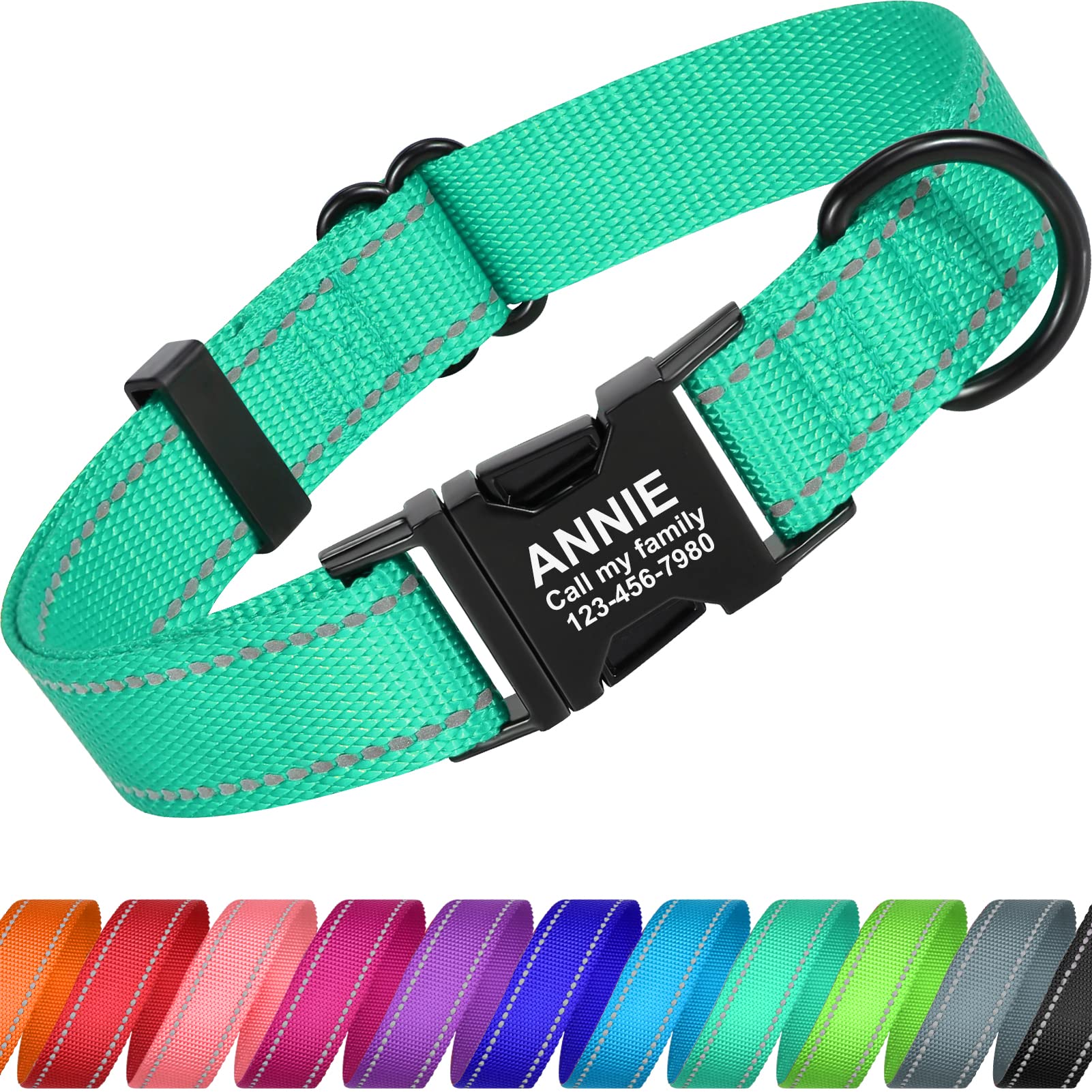 Personalized Dog Collar with Engraved Metal Buckle | Custom Reflective Nylon Pet Collar for Small Medium Large & XL Dogs | Perfect for Night Walks & Outdoor Adventures