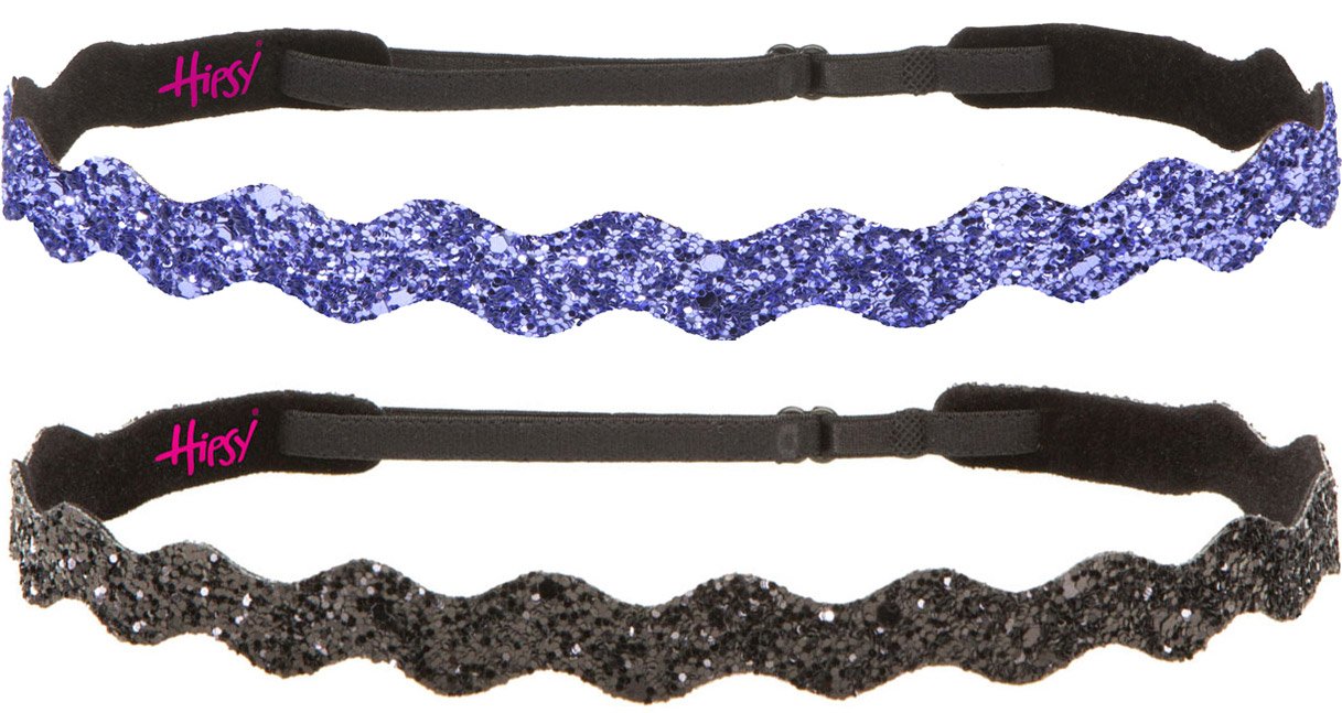 Hipsy Adjustable Non-Slip Wave Bling Glitter Headbands for Women, Girls & Teens - 2 Pack (Black & Purple) - Perfect for Sports, Workouts, Yoga & Fashion Accessories