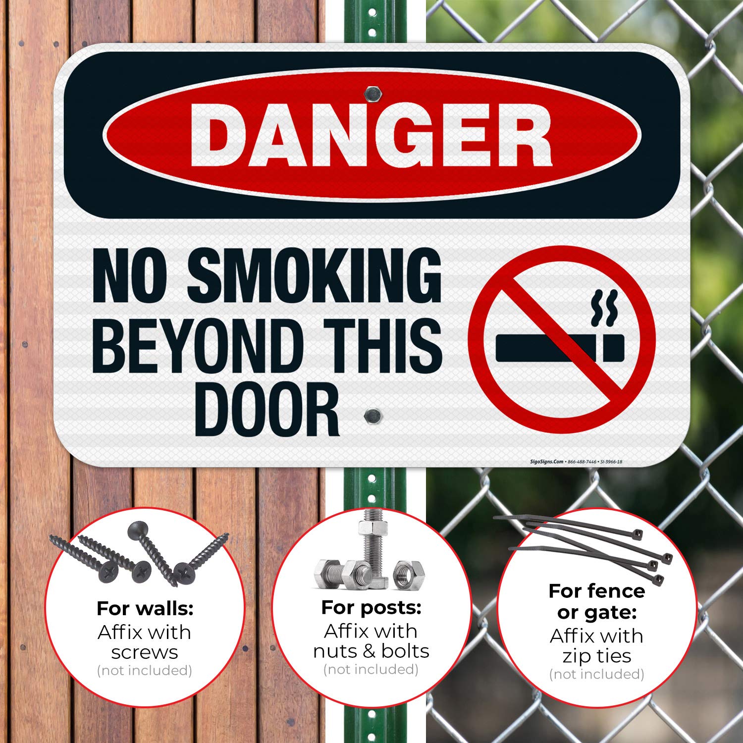 Danger No Smoking Beyond This Door Sign - OSHA Compliant 12x18 Inch Reflective Aluminum Sign - 3M EGP .063 Fade Resistant for Indoor & Outdoor Use - Made in USA - Perfect for Warehouses, Factories & Office Buildings