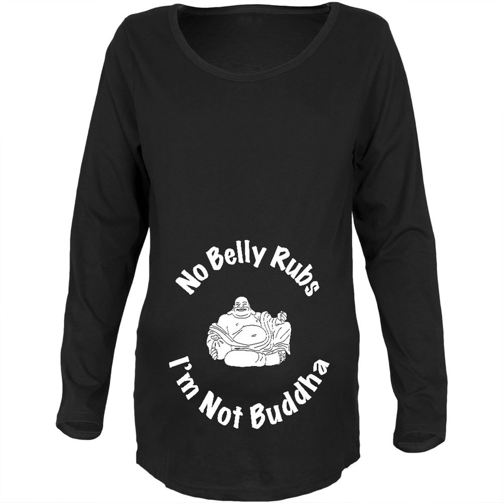 No Belly Rubs I'm Not Buddha Black Maternity Shirt - Soft Long Sleeve Pregnancy Tee for Expecting Moms - Perfect for Baby Showers, Maternity Photos & Comfortable Everyday Wear