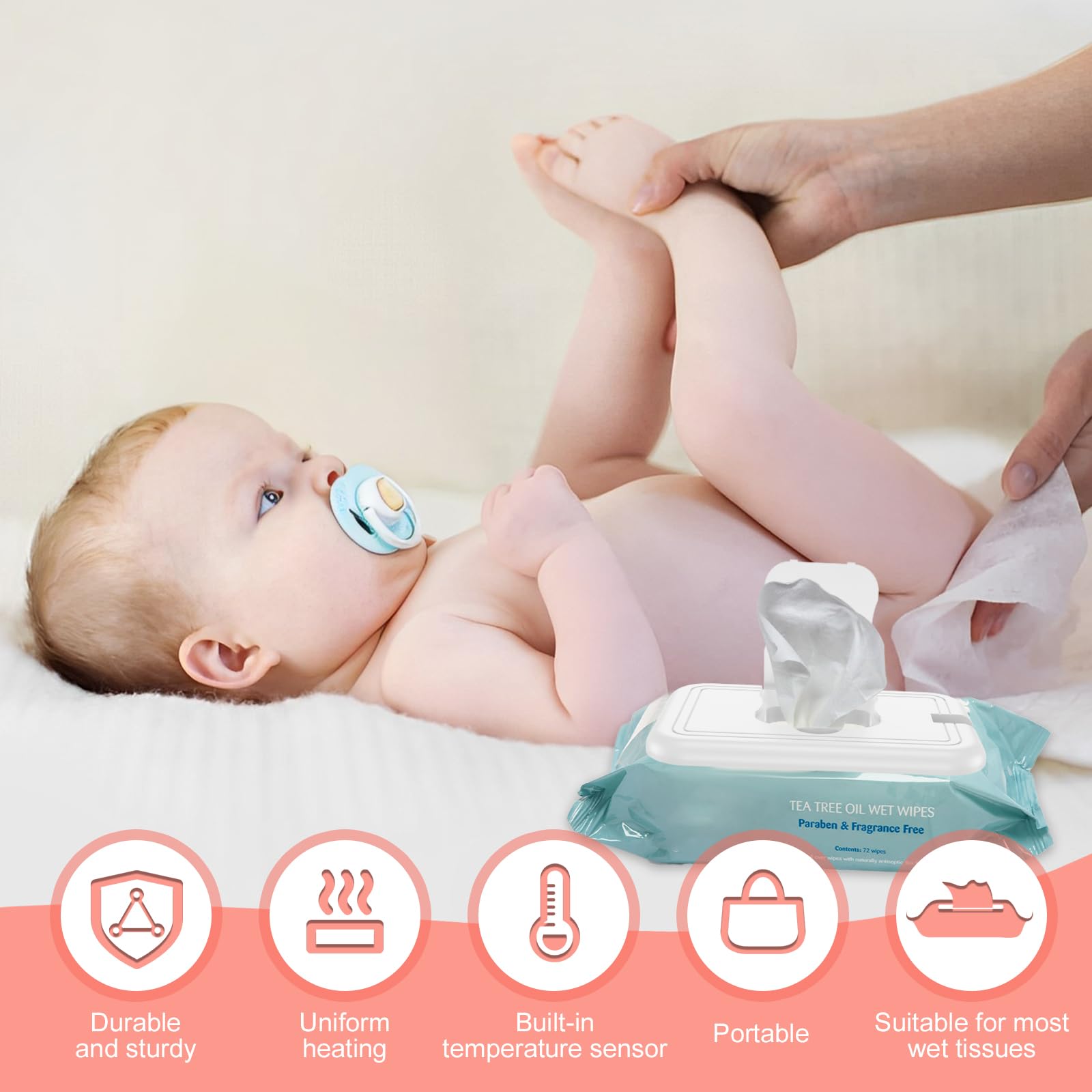 Portable USB Baby Wipe Warmer - Fast Heating Travel Wipes Heater for Diaper Changing (40-55℃) | Compact 5.9×3.9×0.39in Design | Perfect for Home, Nursery, Car & On-the-Go Parents