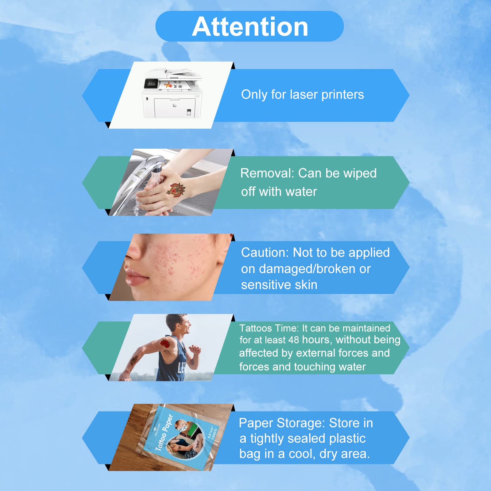 MECOLOUR Printable Temporary Tattoo Paper for LASER Printer - 8.5