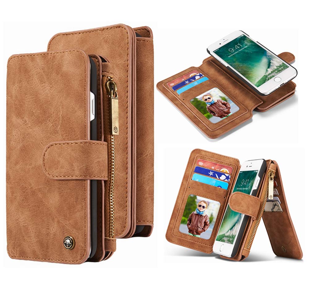 Premium Leather iPhone 8 Plus/7 Plus Wallet Case with Magnetic Detachable Cover - 14 Card Slots, Kickstand & Zipper Pocket | Slim Protective Phone Purse for Women & Men | Perfect for Travel, Work & Daily Use (5.5