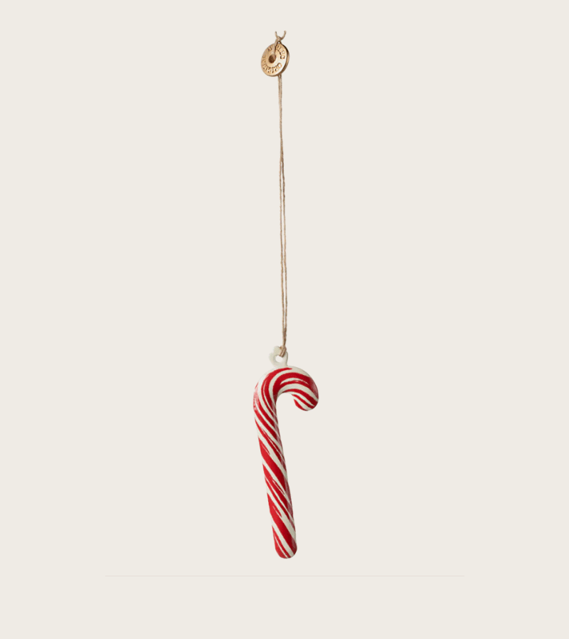 Maileg Striped Sugar Cane Metal Ornament - Rustic Farmhouse Decor for Christmas Tree, Gift Wrapping & Holiday Home Decoration
