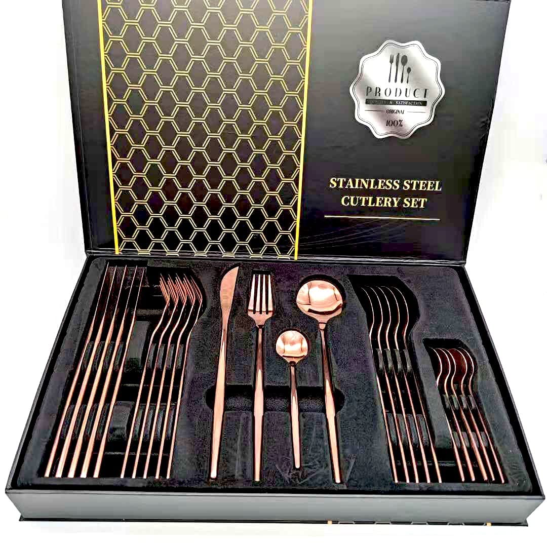 24-Piece Stainless Steel Silverware Flatware Set - Rose Gold Cutlery Set with Forks, Spoons & Knives for Western Dining, Dishwasher Safe Dinnerware - Perfect for Restaurants, Weddings & Home Entertaining