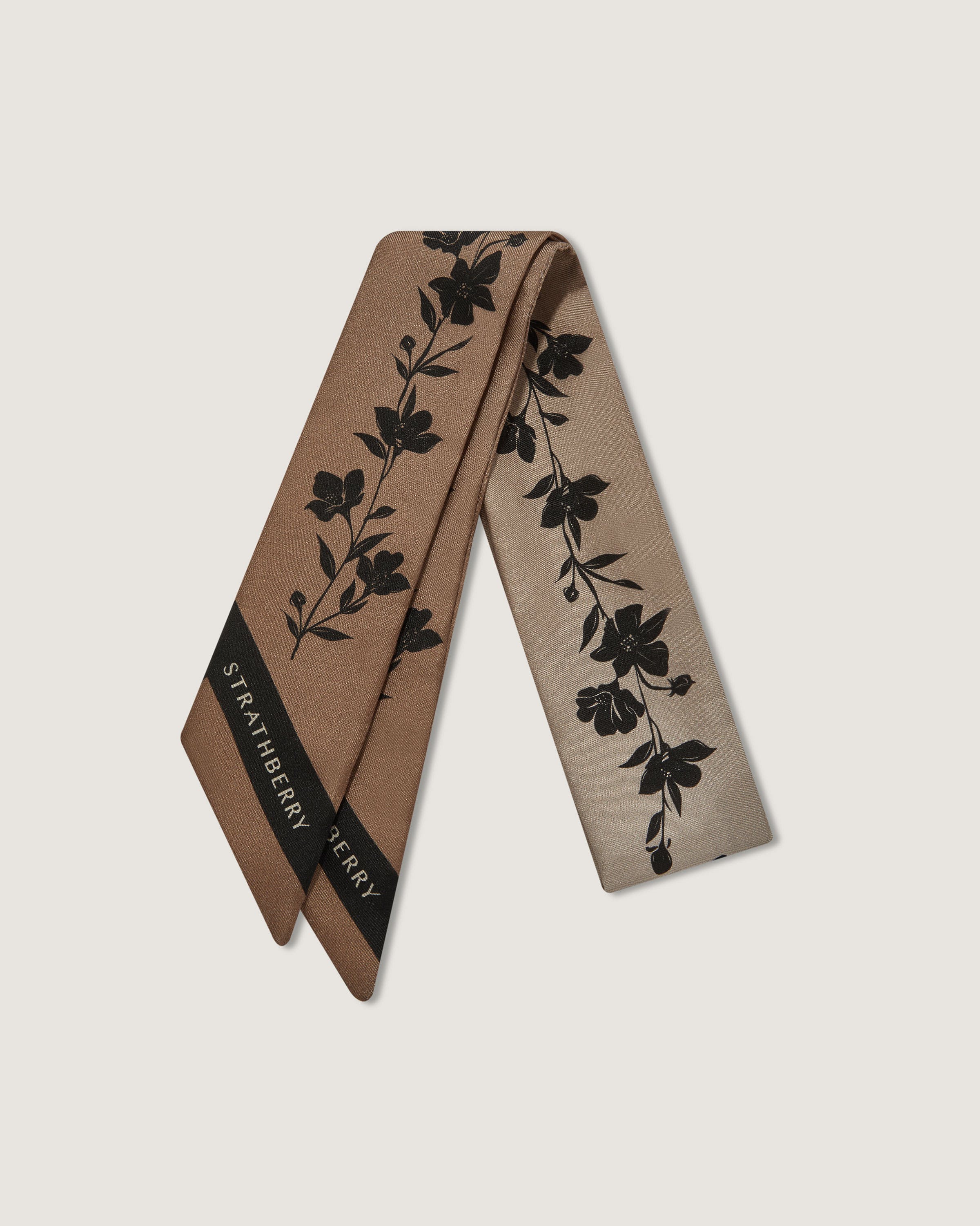 Elegant Silk Skinny Scarf - Ombre Clay to Oat Color Gradient - Perfect for Office, Evening Outfits & Special Occasions