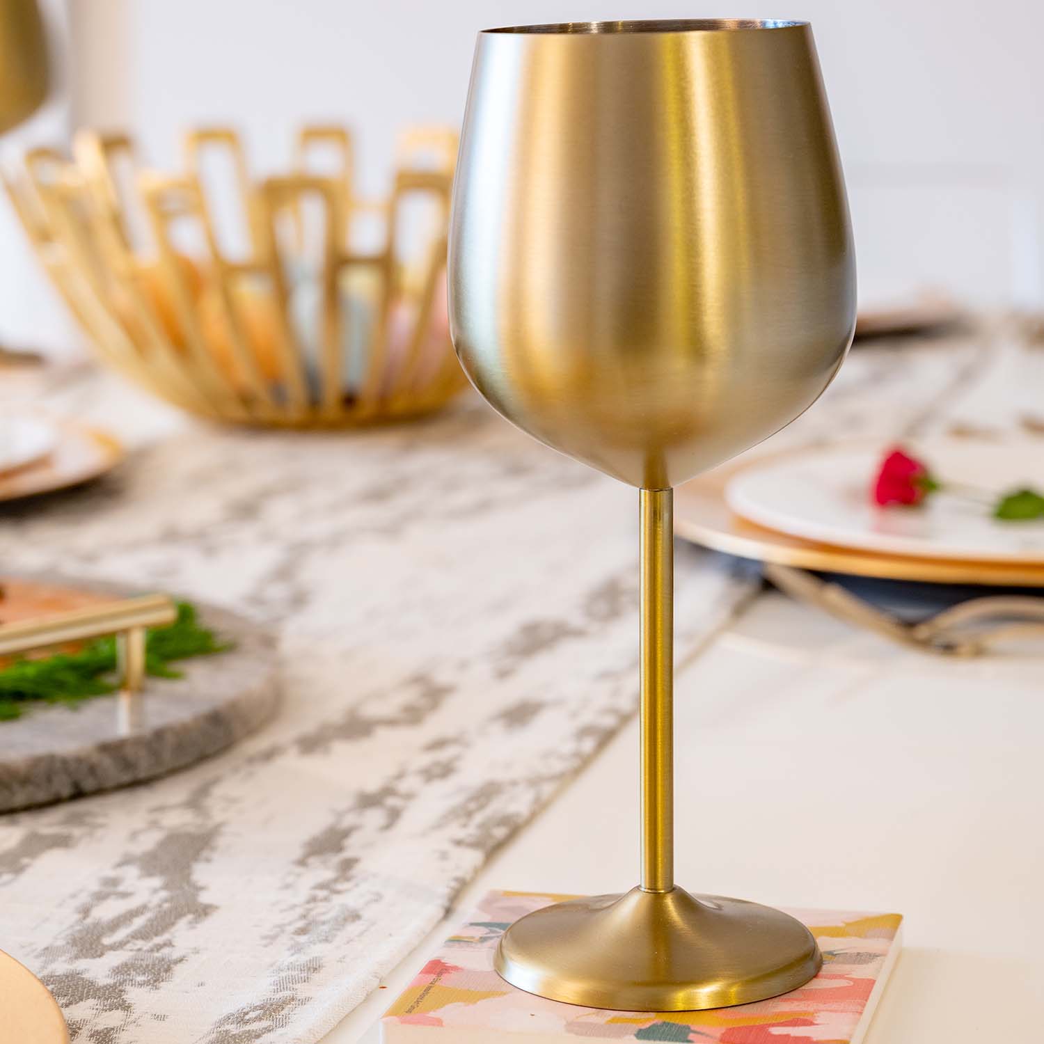 Premium Gold Stainless Steel Wine Glasses Set of 4 - Elegant & Durable Stemware for Parties, Weddings, and Home Entertaining