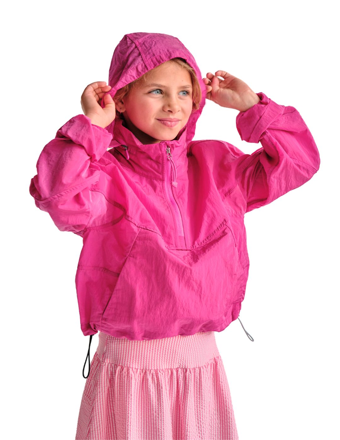 Capri Youth Girls' Pullover Anorak Rain Jacket - Waterproof Windbreaker Hoodie for Outdoor Activities & School