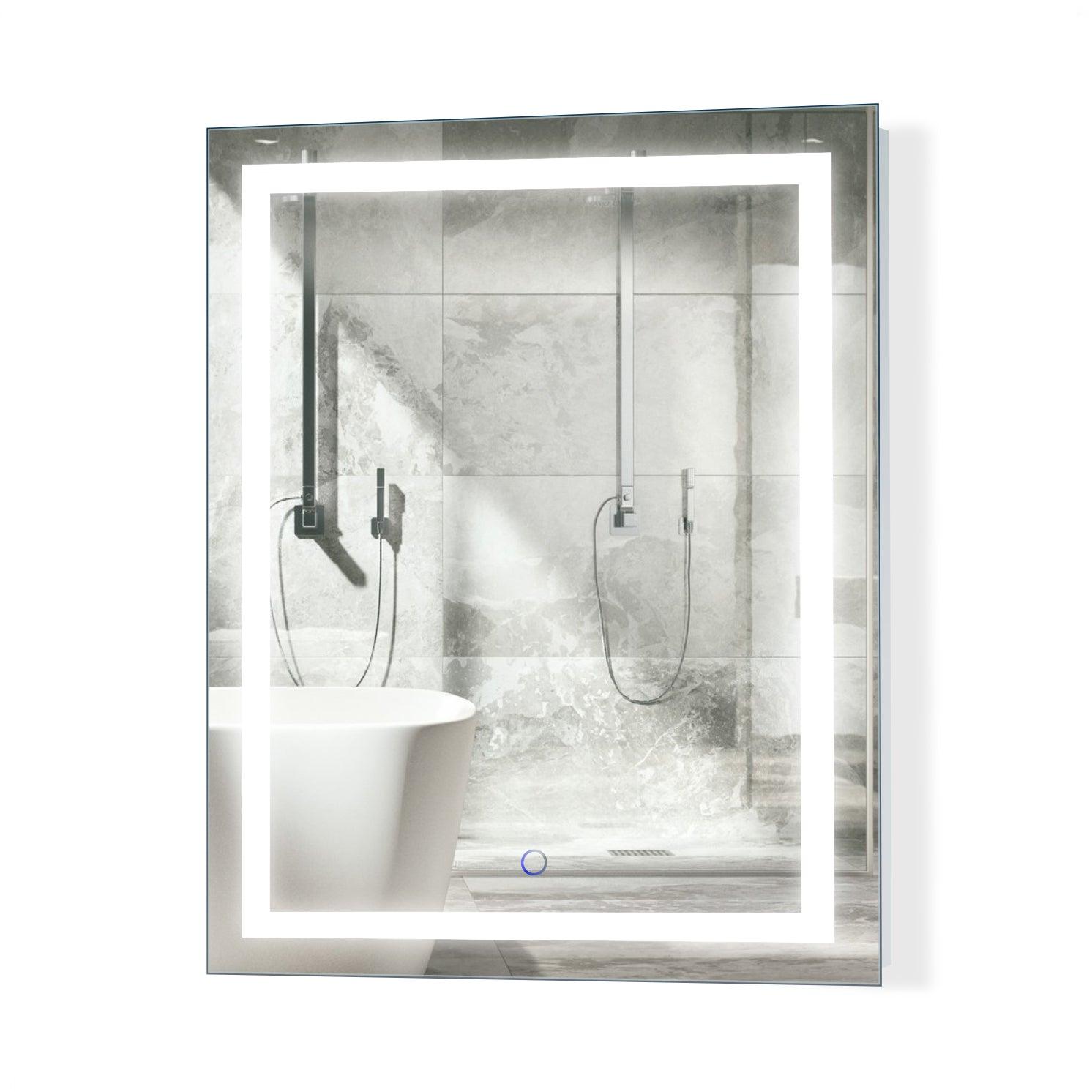 Krugg Icon 24x30 Inch LED Bathroom Wall Mirror with Anti-Fog & Dimmable Light - Perfect for Vanity, Makeup, and Modern Bathroom Decor