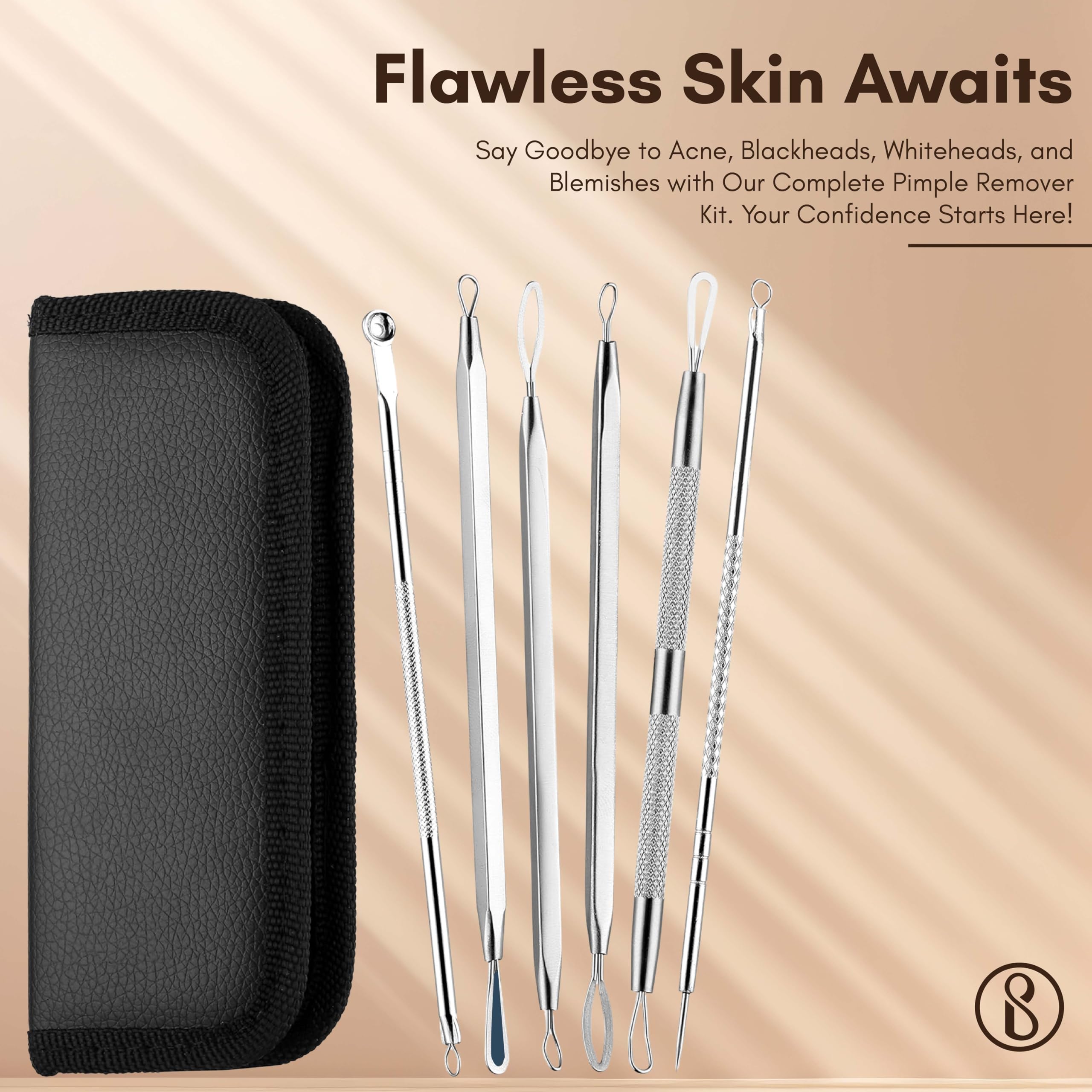 Beauté Secrets Blackhead & Pimple Remover Kit - Acne Treatment Tools for Blackhead Extraction, Whitehead Removal & Blemish Care - Perfect for Home Skincare Routine & Facial Cleansing