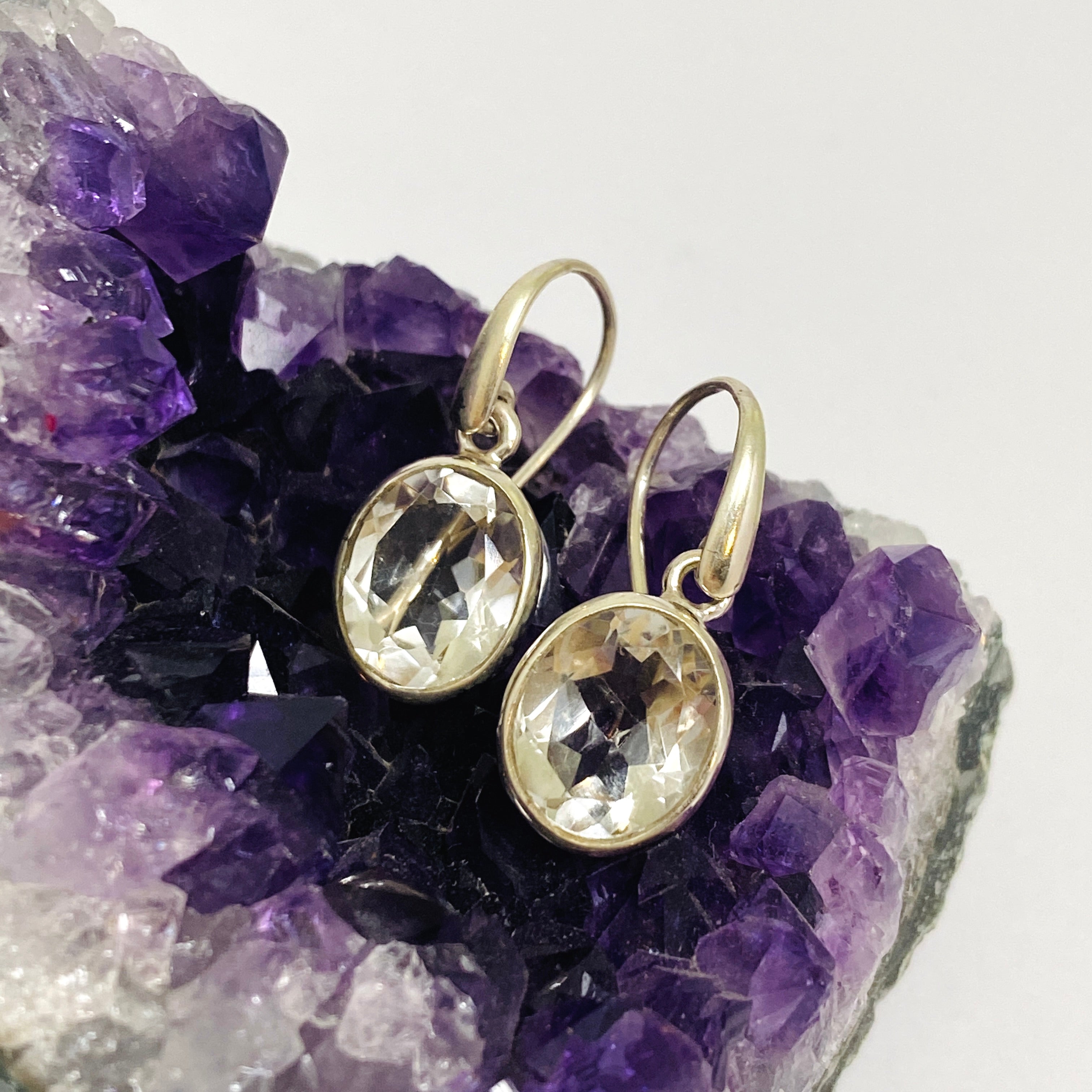 Clear Quartz Oval Faceted Earrings for Women - Elegant Dangle Drop Jewelry for Party, Wedding & Everyday Wear | PEGJ218