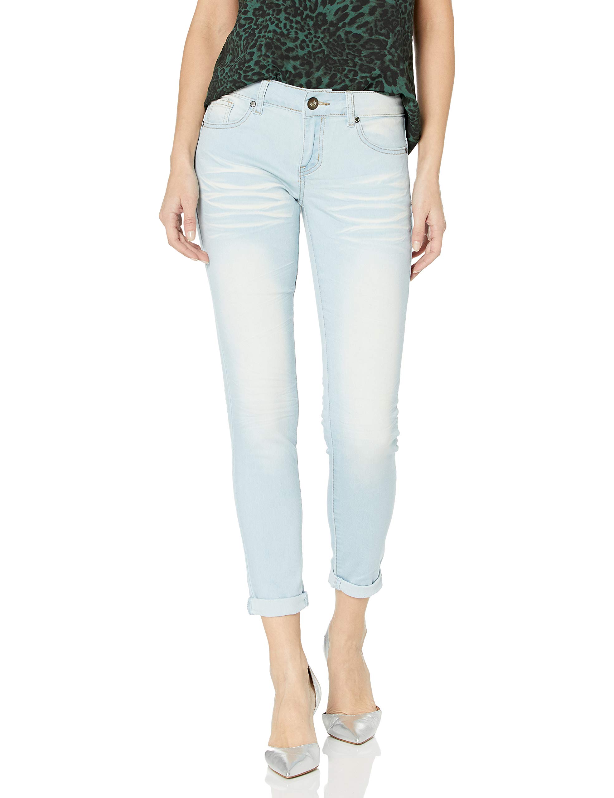 COVER GIRL Women's Skinny Cuffed Stone Whisker Wash Jeans - 29 Inseam | Comfortable Stretch Denim Pants for Casual Wear & Everyday Outfits
