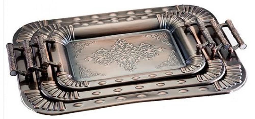 XD Designs 3-Piece Stainless Steel Copper Coated Food Serving Tray Set with Elegant Floral Pattern and Handles - Perfect for Coffee, Tea, Desserts, and Party Platters - Ideal for Home Entertaining, Bridal Showers, and Holiday Gatherings
