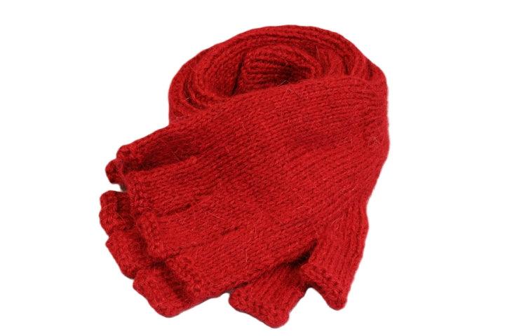 Warm Alpaca Wool Fingerless Gloves for Women & Men - Soft Red Winter Hand Warmers - Perfect for Typing, Driving & Outdoor Activities