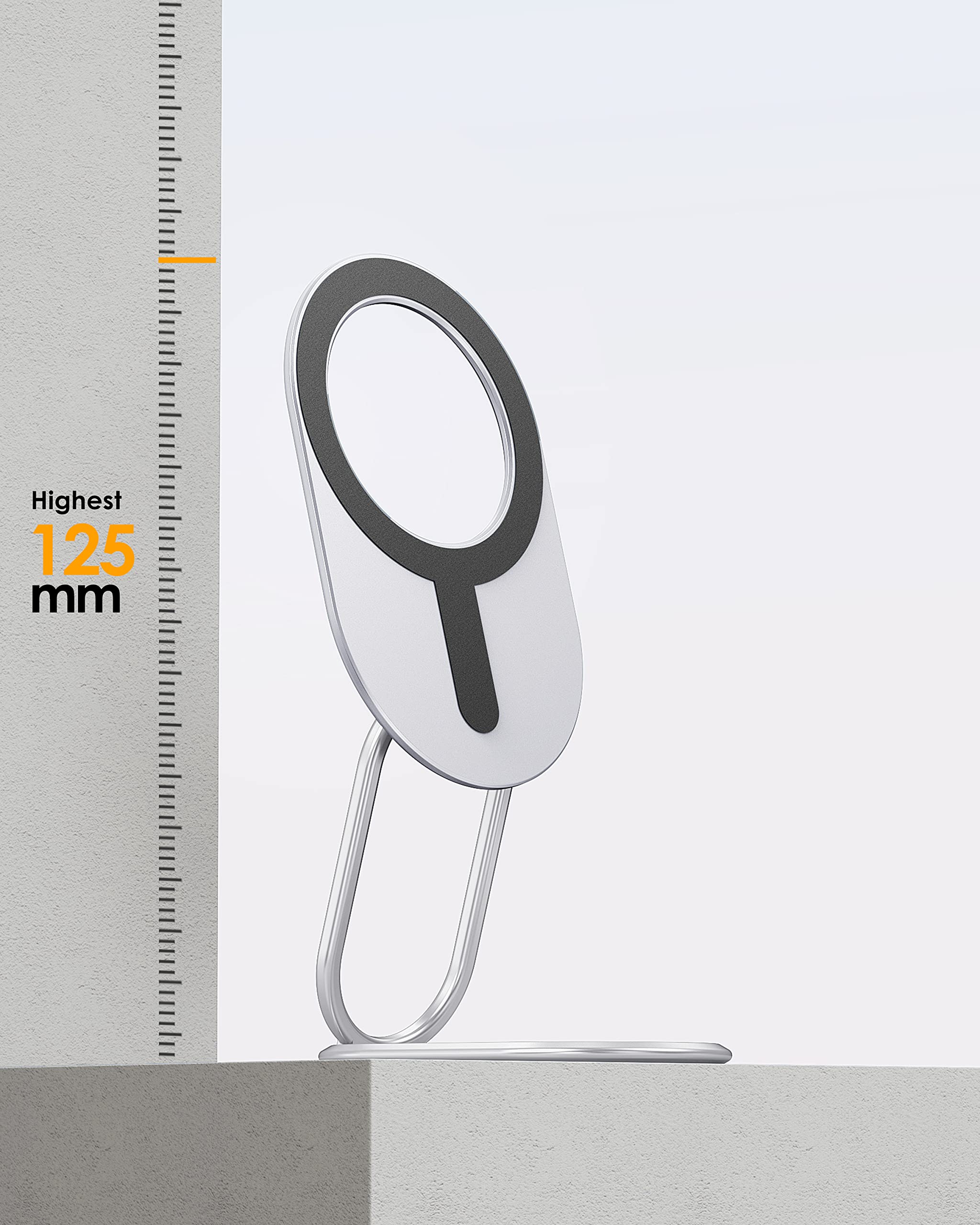 Magnetic Phone Ring Stand for iPhone 16/15/14/13/12 - White | Adjustable Kickstand Holder for Wireless Charging | Perfect for Work & Travel