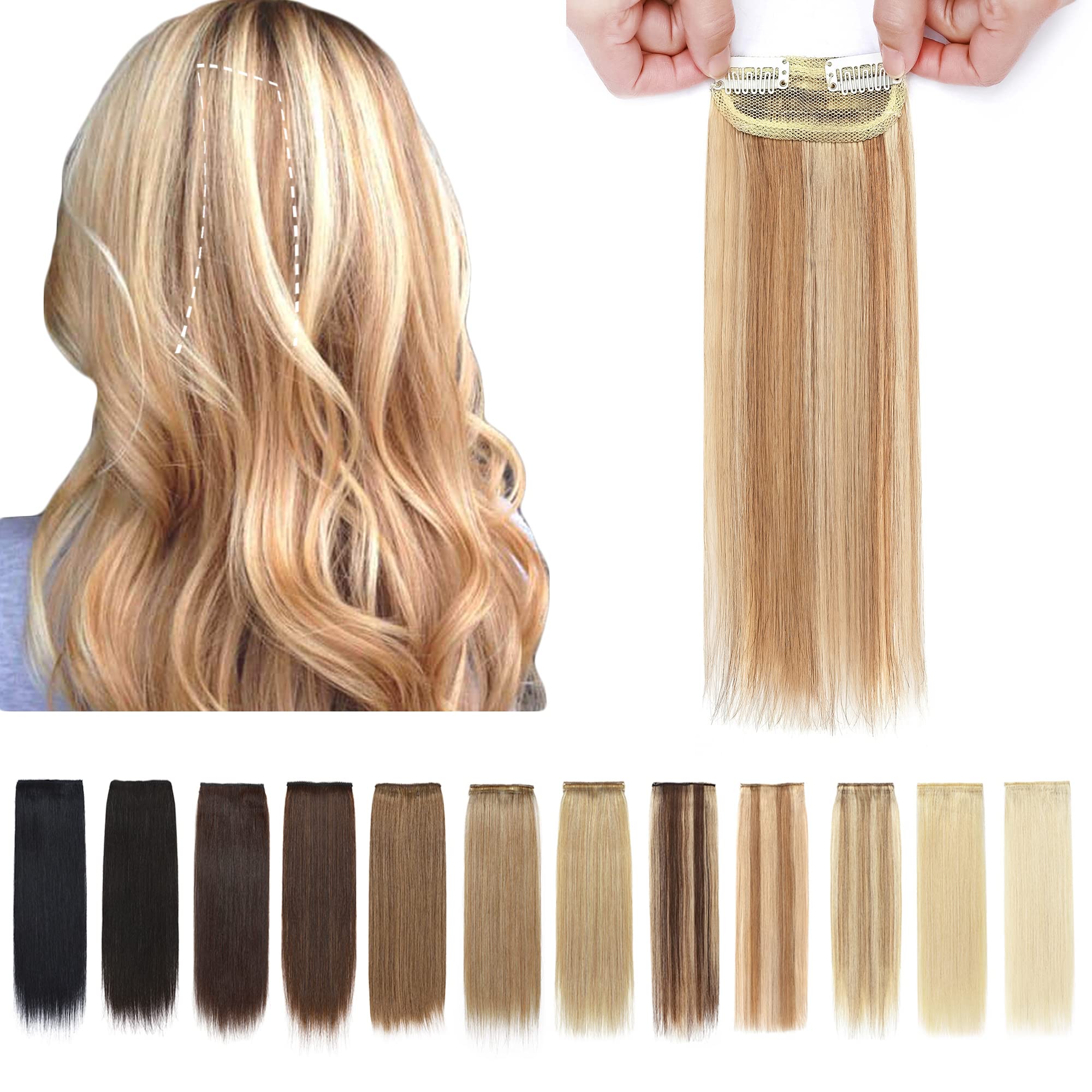 SEGO 2 Pcs Clip-in Short Hair Extensions 4 Inch 16g 100% Human Hair Toppers for Women with Thinning Hair - Adds Volume & Natural Look (#12P613 Golden Brown & Bleach Blonde) | Perfect for Daily Wear, Parties & Special Occasions