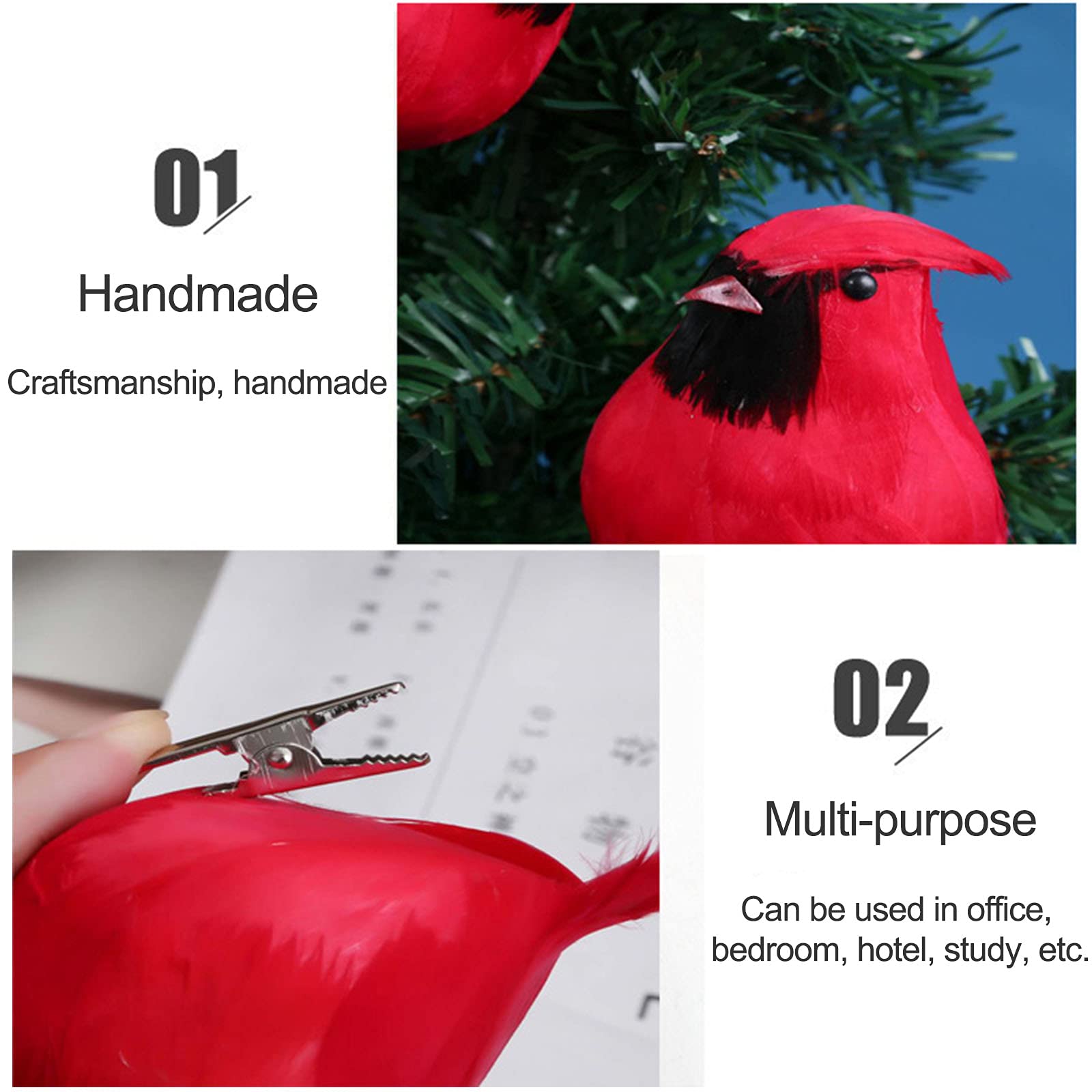 5.1 Inch Red Artificial Foam Birds with Clip - 8 Pack Realistic Fake Chubby Birds for Christmas Decor, Garden, Home, Wedding Ornaments - Perfect for DIY Crafts, Party Favors, and Seasonal Displays