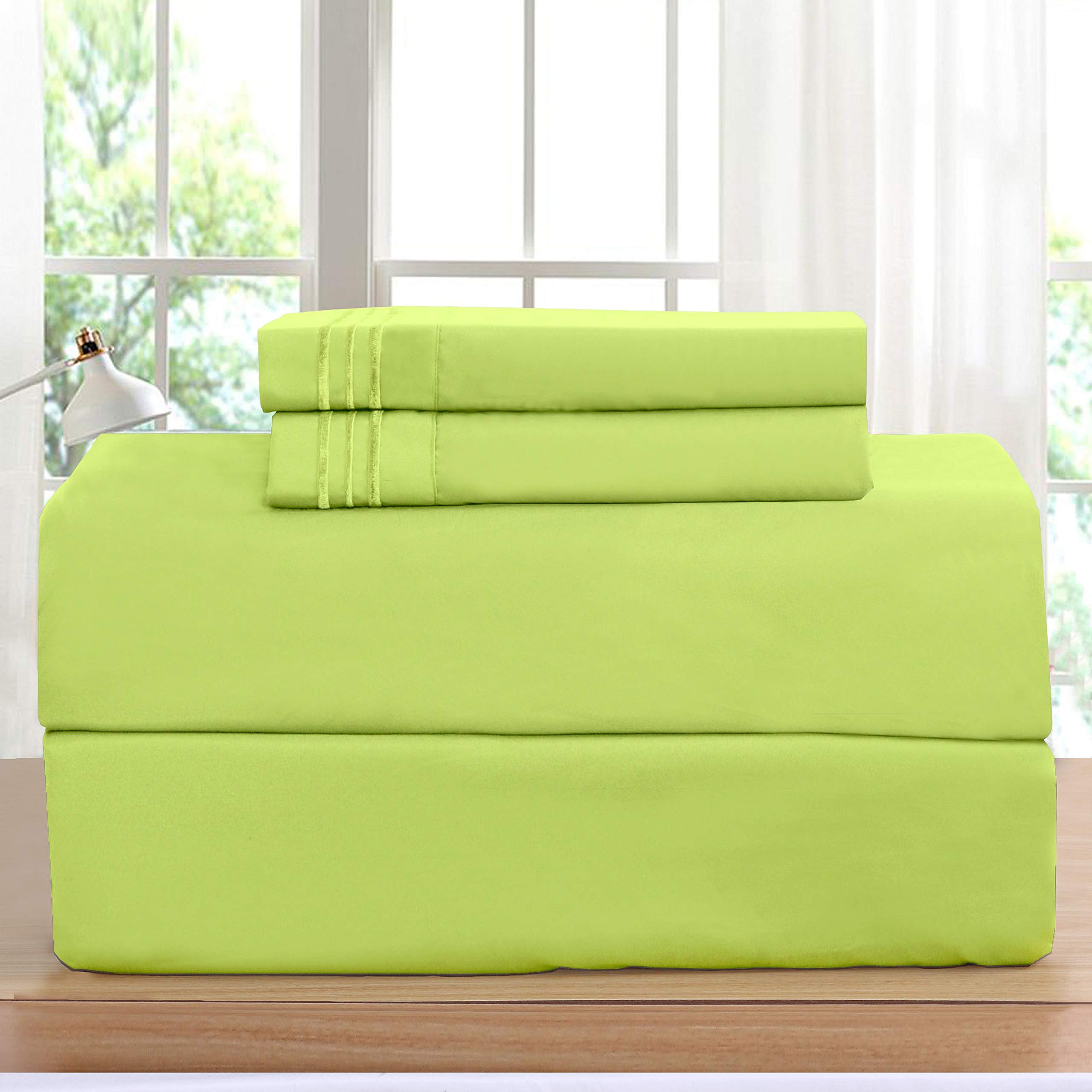 Luxury 1500 Thread Count 4-Piece Bed Sheet Set - Wrinkle, Fade & Stain Resistant - Deep Pocket Fits Twin/Twin XL Mattress - Premium Soft & Breathable Cotton - Perfect for Guest Rooms, Dorms & Cozy Bedrooms (Lime Green)