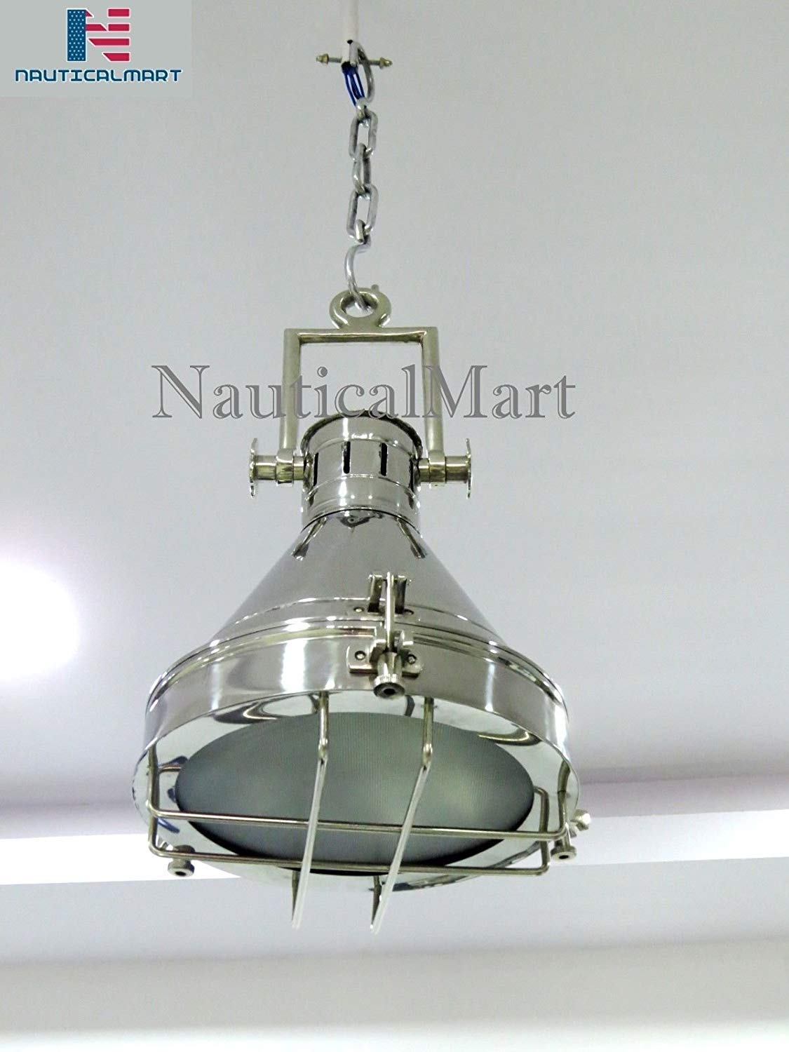 NauticalMart Industrial Pendant Lamp - Vintage Ceiling Light with Grill Design for Kitchen, Dining Room & Bar Decor | Durable Hanging Lighting Fixture for Home & Commercial Use