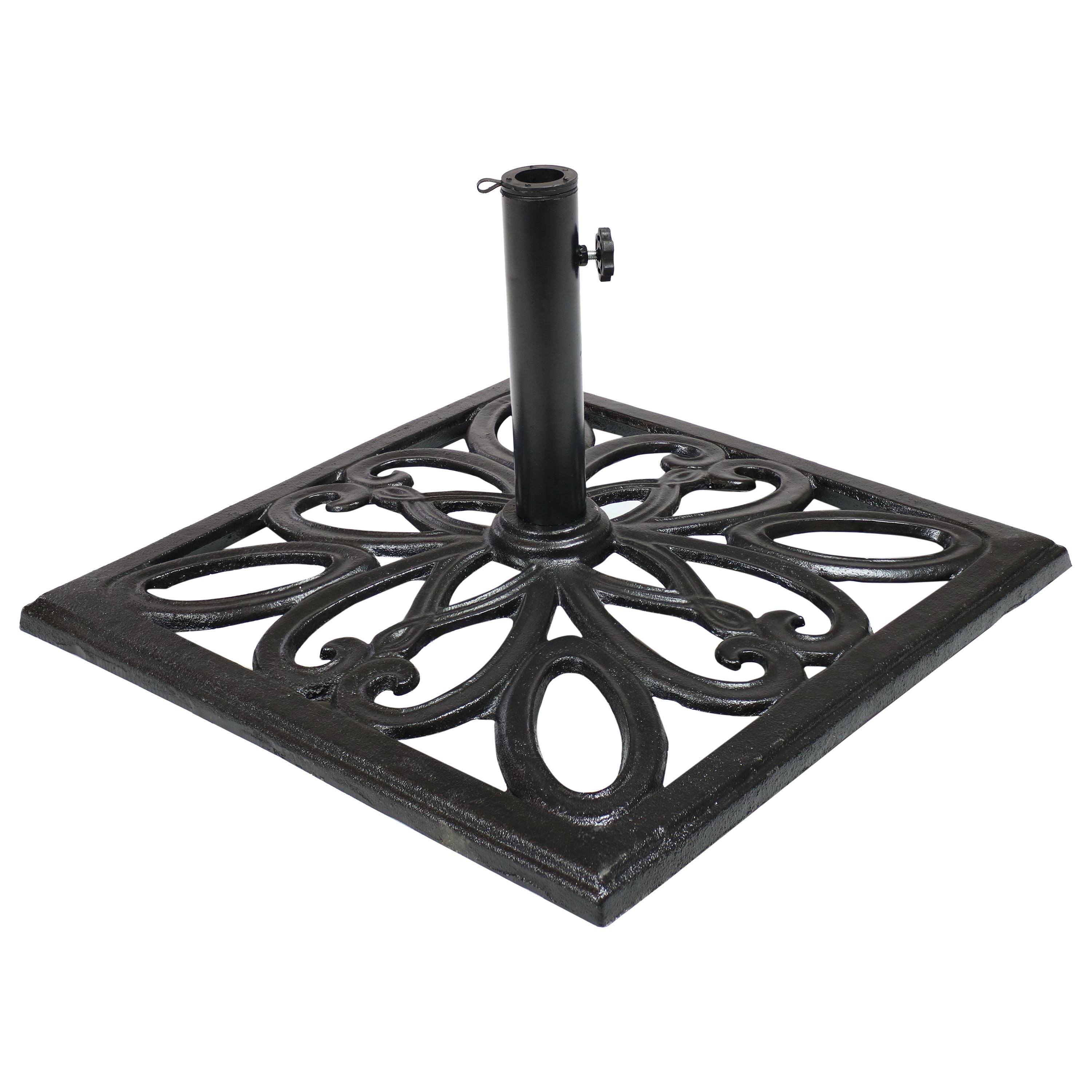 Sunnydaze Heavy Duty Cast Iron Imperial Black Geometric Patio Umbrella Base - 22 Inch Outdoor Garden, Poolside, and Backyard Decor for Stability and Style